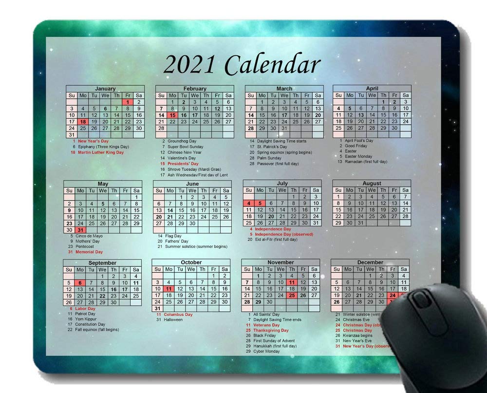 2021 Gaming Mouse Pad with Holiday Calendar - Andromeda Galaxy Milky Way Space Stars Design, Non-Slip Rubber Base & Stitched Edge - Perfect for PC, Laptop, Office & Gaming Setup