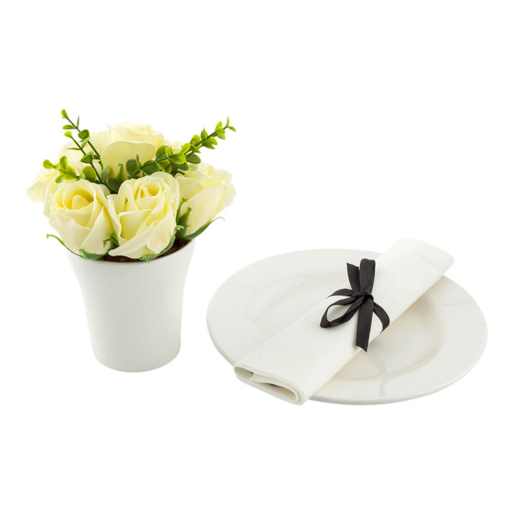 Restaurantware 4 x 6 Inch Scented Rose Shaped Soap Petals in Porcelain Pot - 12 Yellow Plastic Rose Soaps (7 Blooms) | Perfect Gift for Anniversary, Mother's Day & Valentine’s Day | Luxury Bath Decor & Romantic Home Spa Experience
