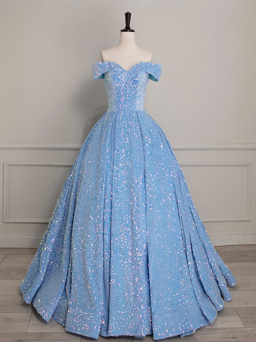 Elegant A-Line Sweetheart Neck Velvet Sequin Blue Long Prom Dress - Formal Evening Gown for Homecoming, Ball & Special Occasions