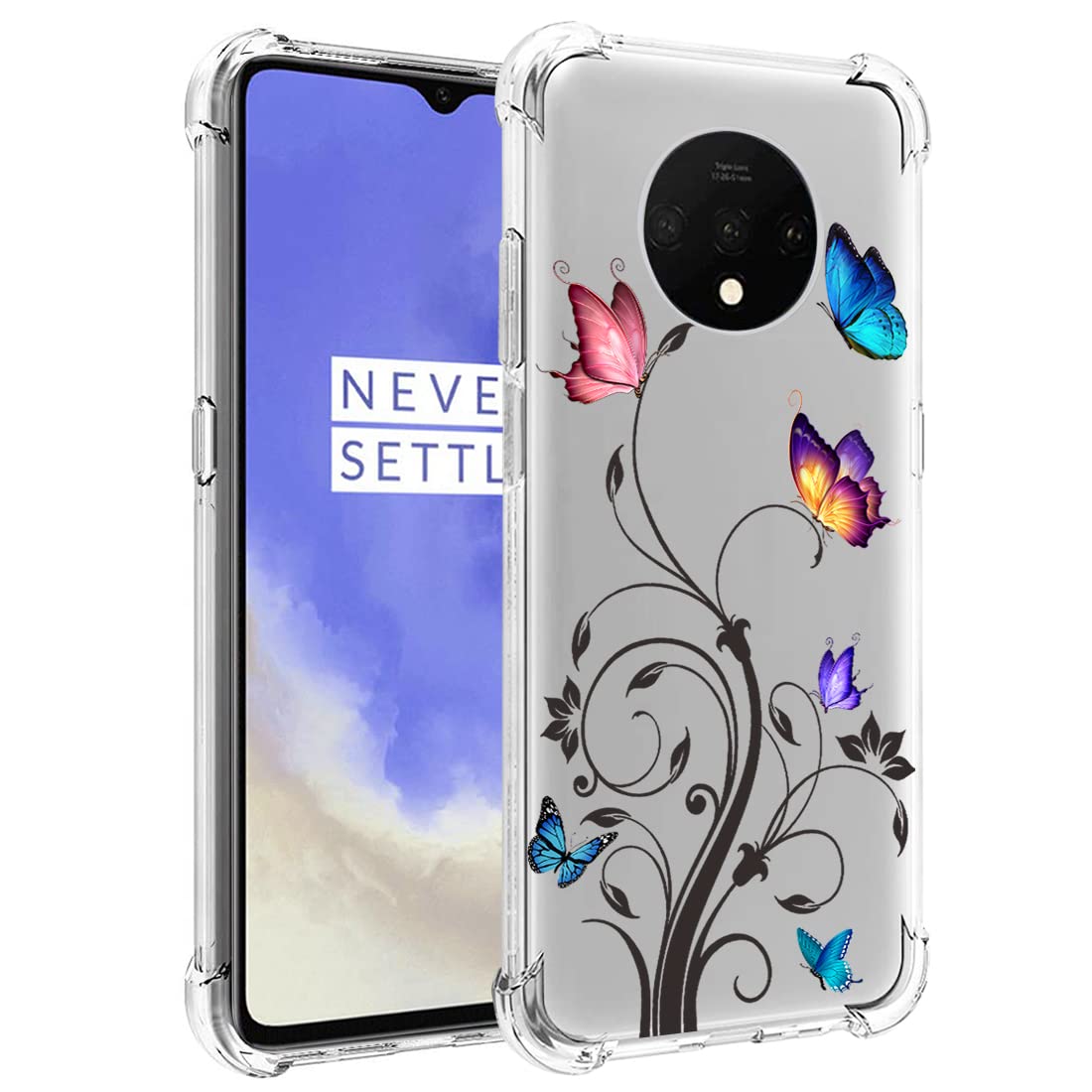 OnePlus 7T Case HD1907 - Cute Butterfly Design Soft TPU Shockproof Protective Phone Cover for Women & Girls | Perfect for Daily Use, Work & Travel