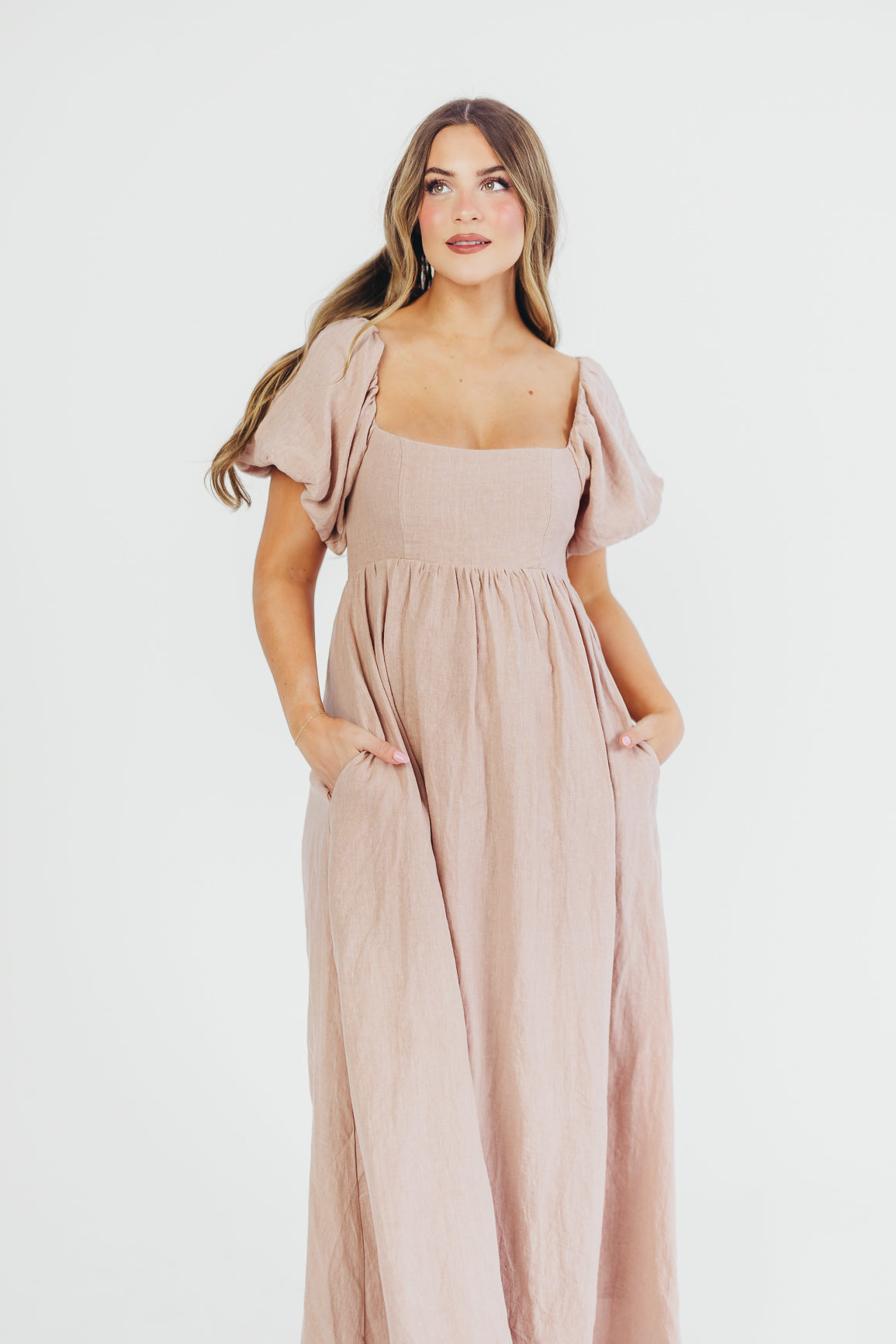 Elegant Candace Maxi Dress in Dusty Rose - 100% Breathable Linen, Bump-Friendly Maternity Dress for Women - Perfect for Summer Weddings, Beach Vacations & Casual Outings