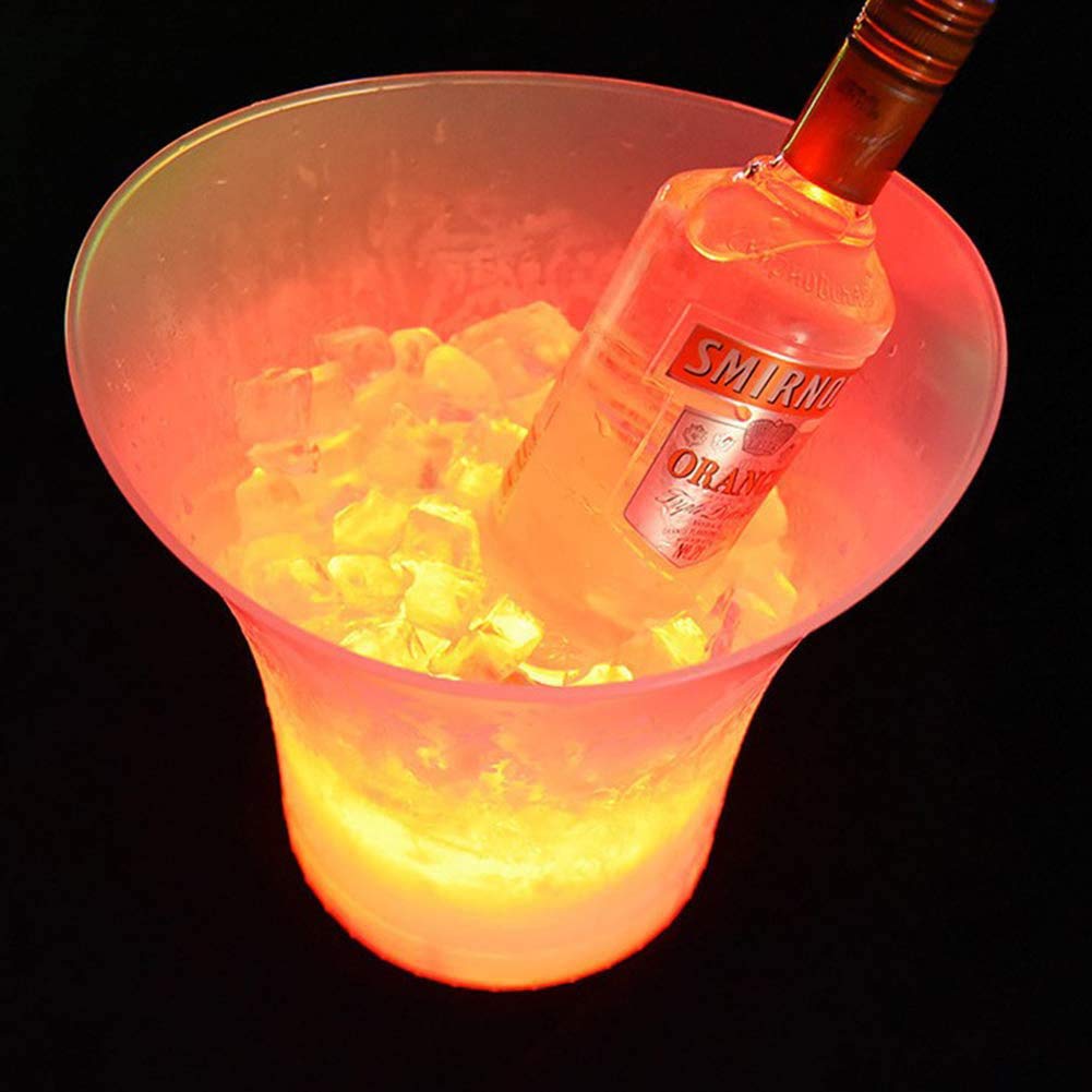 SOSSEG 5L LED Light Up Ice Bucket with 7 Color Flashing Lights - Large Plastic Oval Drink Cooler for Beer, Wine & Cocktails - Perfect for Parties, Bars & Outdoor Gatherings