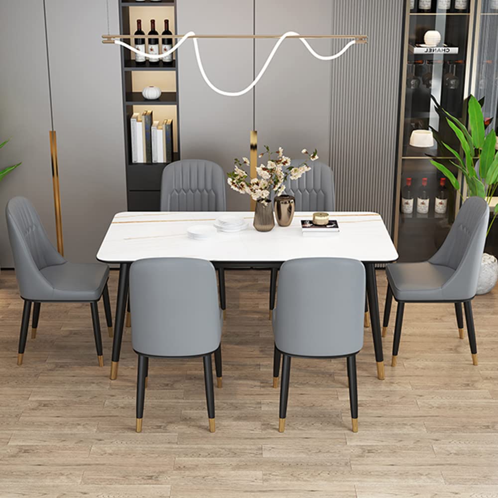 Modern Parsons Dining Chairs Set of 2 - Upholstered Leather Side Chairs with Brass Gold Metal Legs for Restaurant & Home Use - Dark Gray Indoor Seating for Kitchen, Dining Room & Office