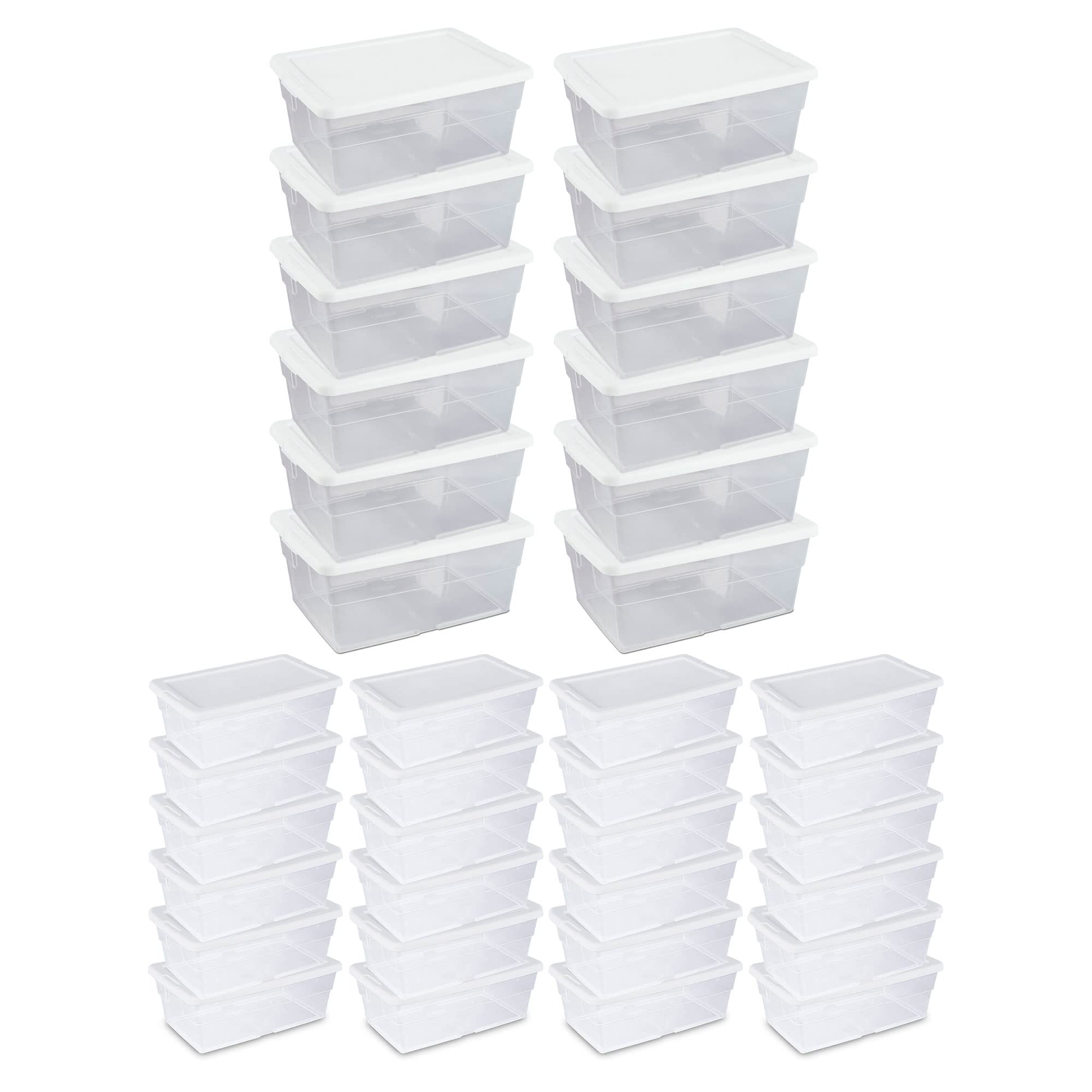 Sterilite 16 Quart Clear Plastic Secure Latching Storage Containers (12 Pack) & 6 Quart Lidded Storage Bins (24 Pack) for Home, Office, Pantry, and Closet Organization - Stackable Space-Saving Solution