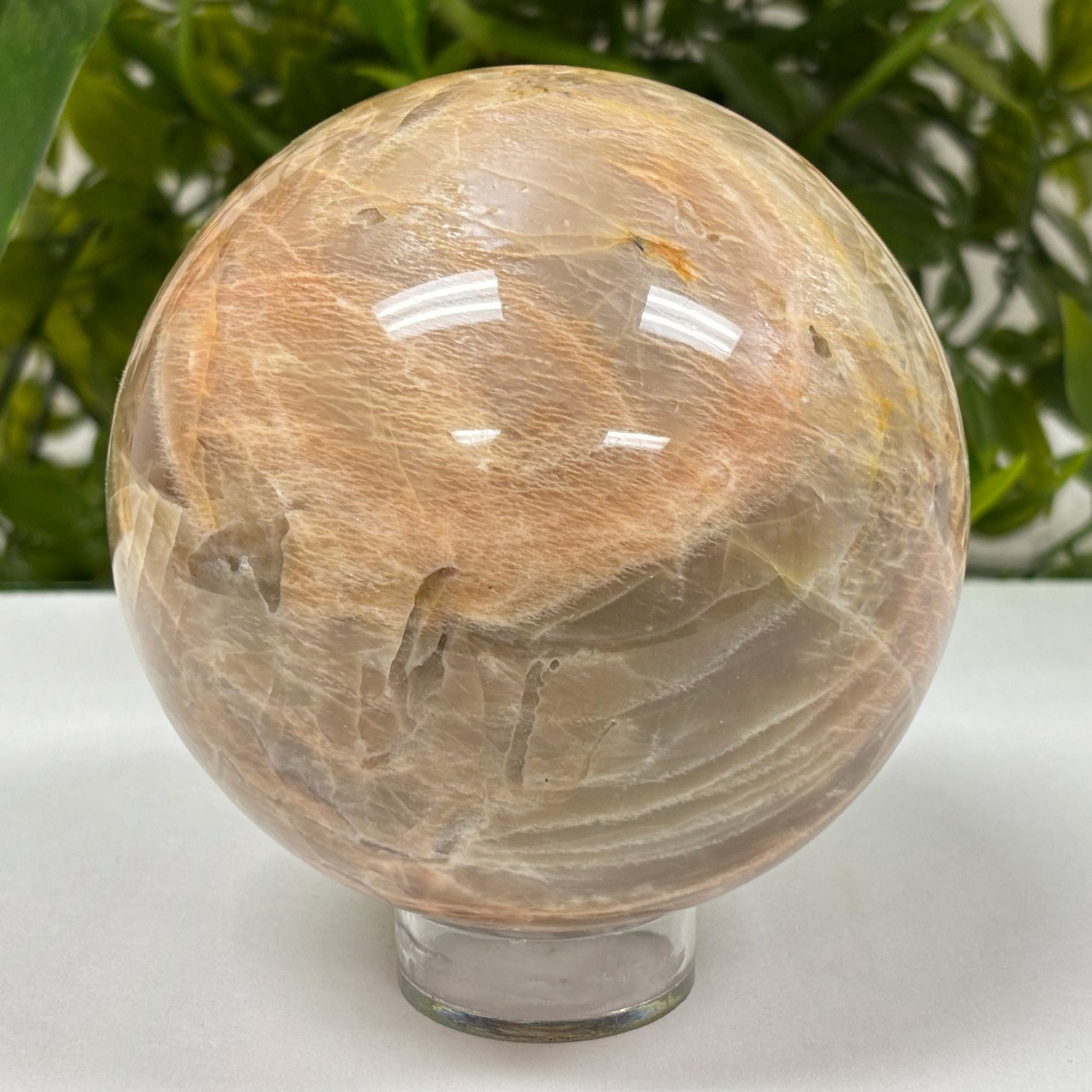 Natural Polished Moonstone Crystal Sphere – Healing Gemstone Ball for Intuition, Emotional Balance & Meditation – Spiritual Energy Orb for Home Decor & Display – Perfect for Yoga Rooms, Meditation Spaces & Spiritual Gifts RBL300
