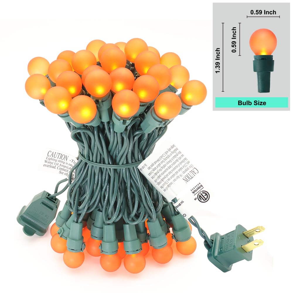 Orange Halloween Lights G15 Glass Frosted Globe Lights - 50 LED 13.5ft Waterproof String Lights for Indoor/Outdoor Decor - Perfect for Halloween Trees, Christmas, Thanksgiving & Holiday Parties
