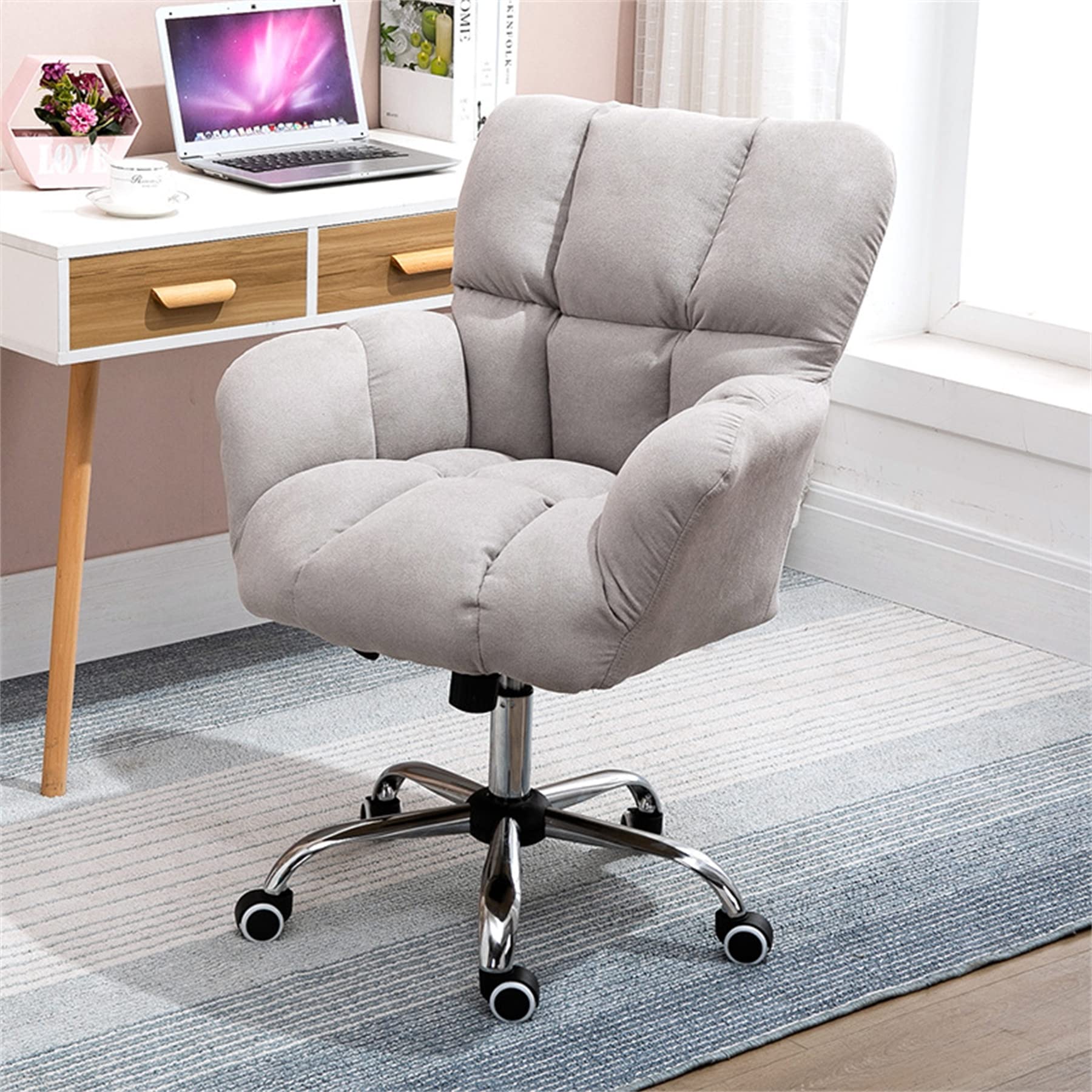 Ergonomic Adjustable Height Home Office Chair - Cotton Linen Computer Desk Chair with Mid Back Support, Modern Swivel Executive Chair with Steel Base for Home, Work & Office Use - Perfect for Long Working Hours & Remote Work