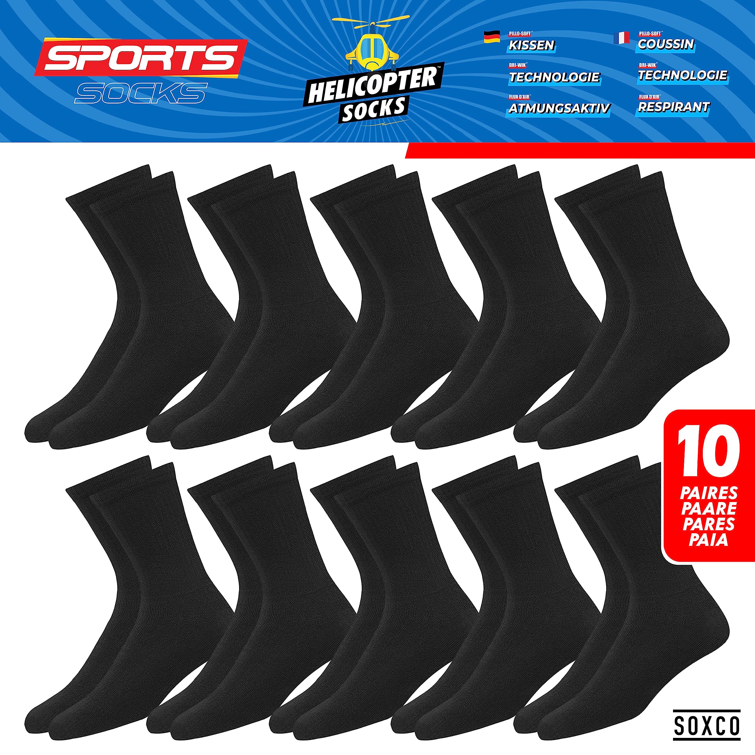 Men's Athletic Cushioned Crew Socks 10-Pack - Breathable Moisture-Wicking Sports Socks for Running, Gym & Workout - 10 Pairs Comfortable Performance Socks