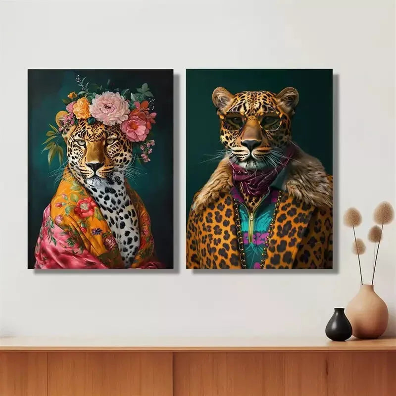 2PCS Leopard Print Framed Canvas Wall Art 50x75cm - High Quality Australian Made Decorative Painting, Ready to Hang - Perfect for Living Room, Bedroom & Office Decor