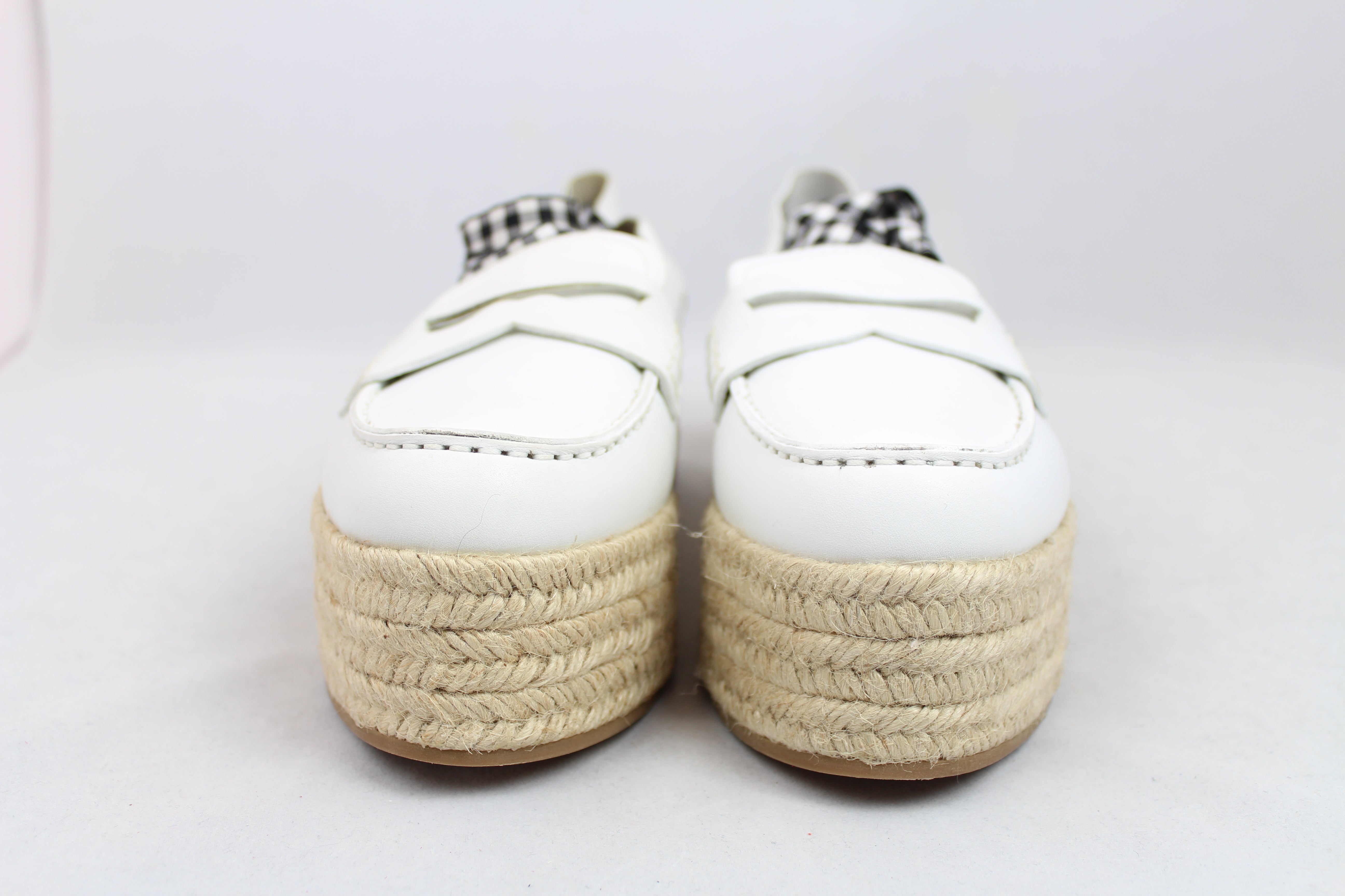 Miu Miu White Leather Platform Espadrillas with Laces - Women's Size 38 EU | Casual Summer Shoes for Beach, Vacation & Everyday Wear