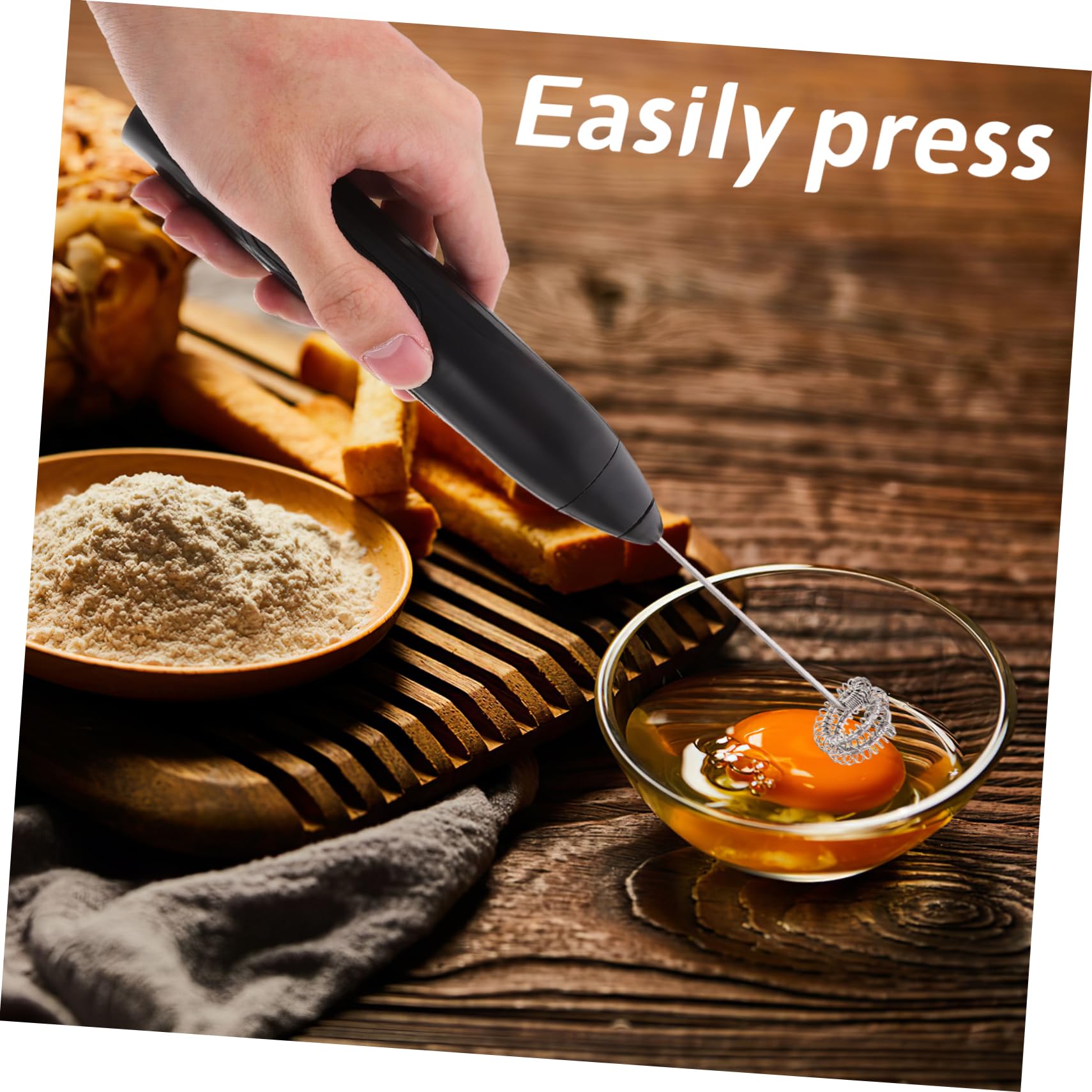 Electric Milk Frother Handheld - Mini Whisk for Coffee, Matcha, Hot Chocolate - Battery Powered Drink Mixer - Perfect for Lattes, Cappuccinos & Smoothies - Black Handheld Blender for Home & Office Use