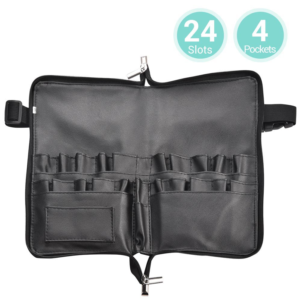 Professional Makeup Brush Belt with 24 Zippered Pockets - Waterproof & Adjustable for Makeup Artists, Cosmetologists & Beauty Enthusiasts - Perfect for Salon, Travel & On-the-Go Makeup Application