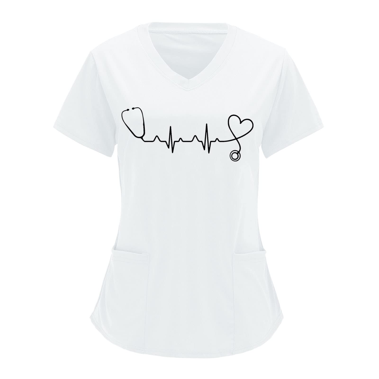 Women's V-Neck Overalls with Printed Design - Short Sleeve & Long Sleeve Fitted T-Shirt for Women | Casual Outfit, Streetwear, and Everyday Fashion