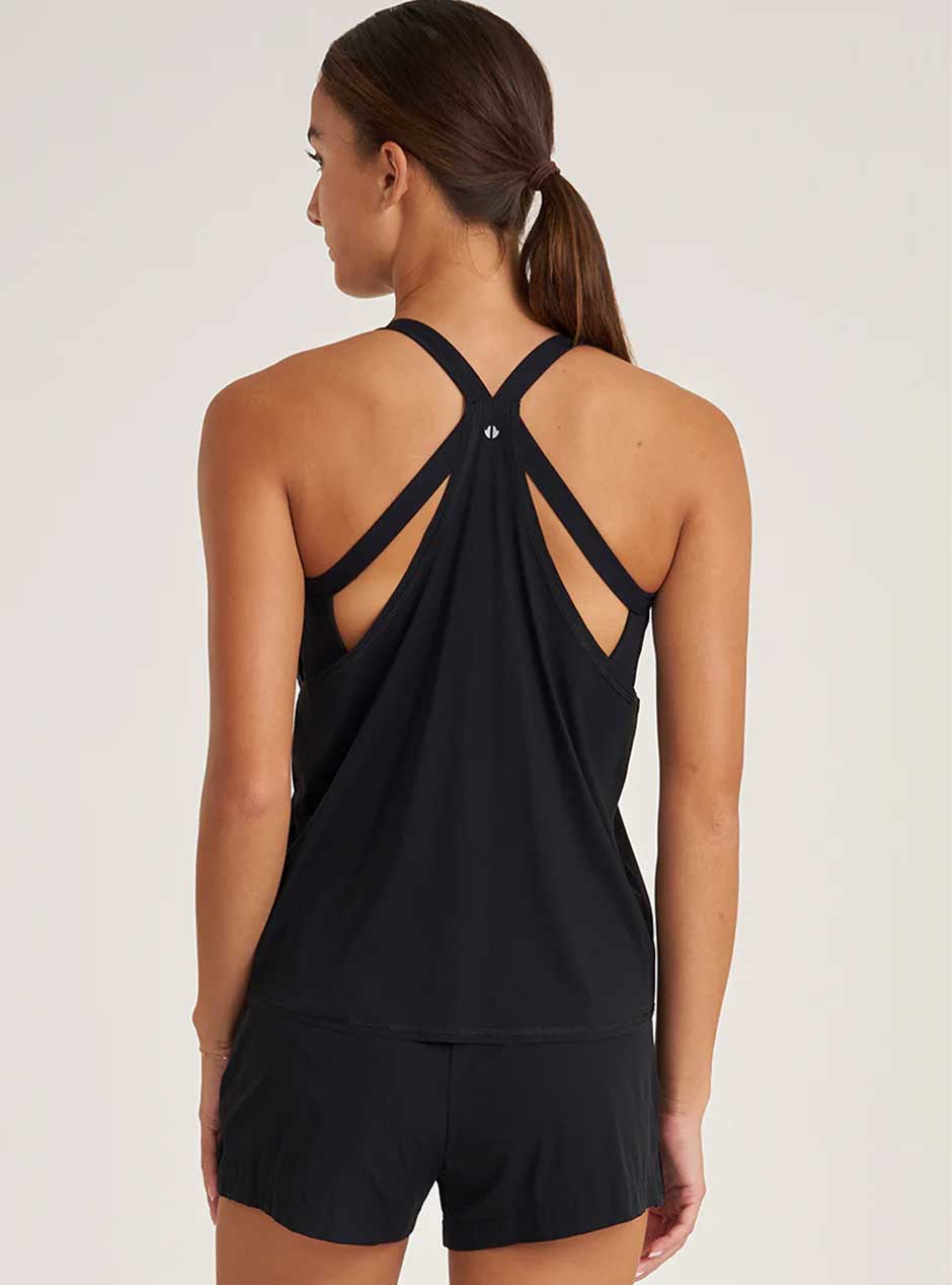 Thrive Société Women's Strappy Double Layer Performance Bra Tank Top - Black | Workout, Yoga & Running Activewear for Women