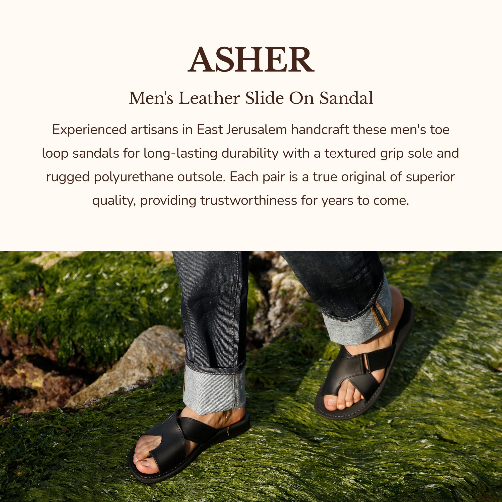 Men's Asher Leather Slide Sandals - Comfortable & Stylish Casual Footwear for Summer, Beach, and Poolside Wear