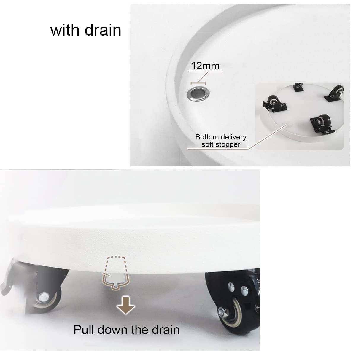 White Rolling Plant Stand with Wheels - 15.7 Inch Round Mobile Flower Pot Caddy for Indoor & Outdoor Use - Perfect for Garden, Patio, Yard, Deck, and Balcony Decor (40cm/15.7In)