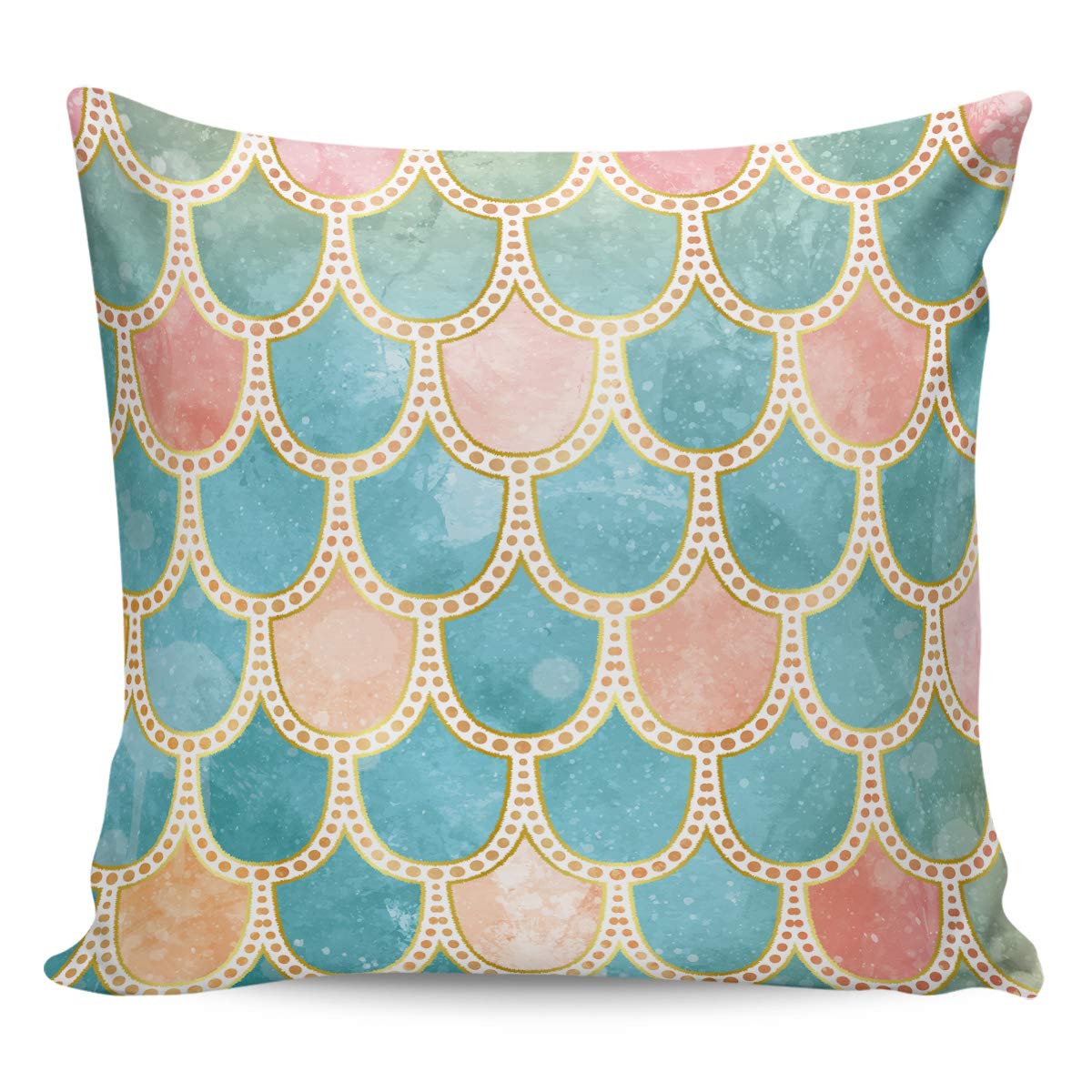 DOME-SPACE Mermaid Scales Cotton Linen Throw Pillow Cover 24x24 Inch - Decorative Square Pillow Case for Sofa, Bed, Photography Backdrop - Home Decor Accent for Living Room, Bedroom, Studio