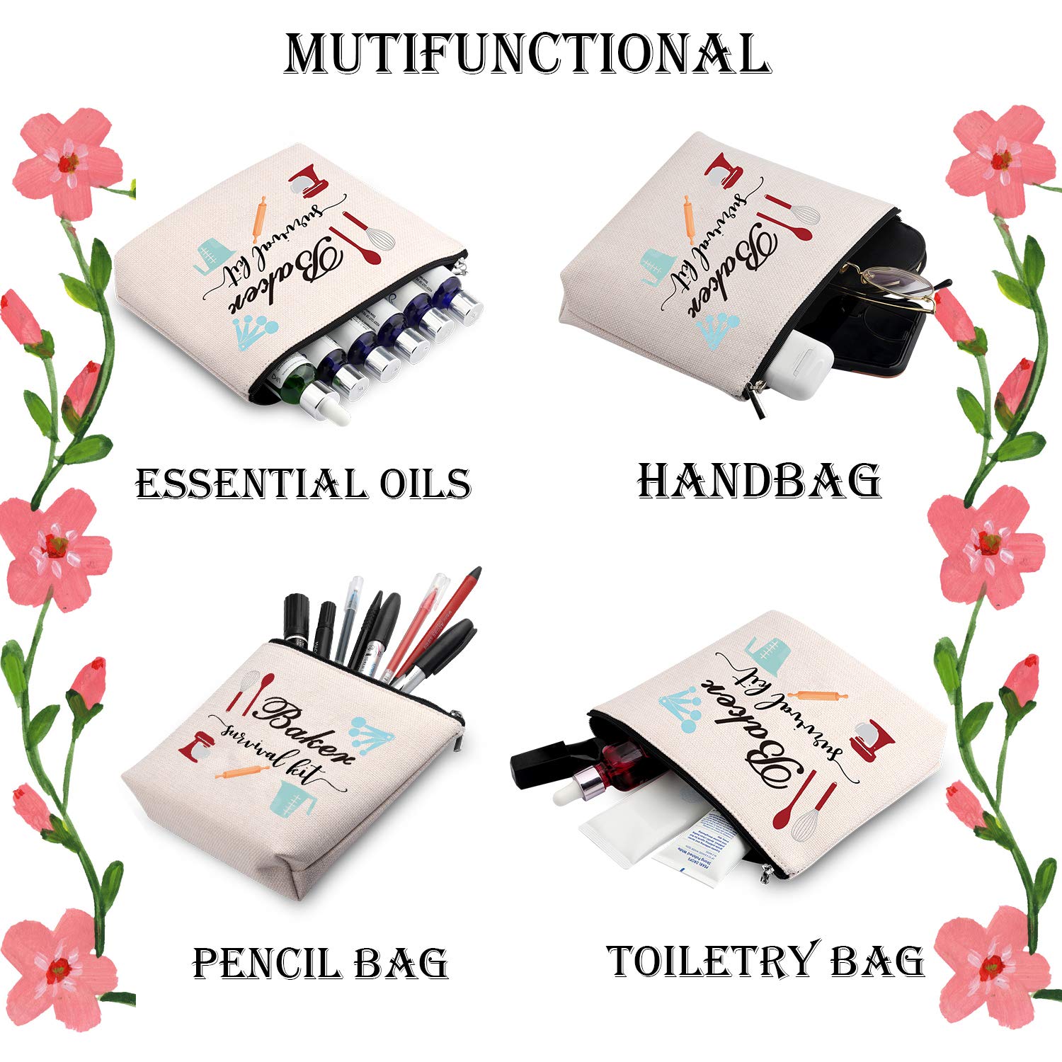 WCGXKO Baker Survival Kit - Portable Travel Toiletry & Makeup Bag for Baking Lovers (Marble Design) - Perfect for Baking Classes, Travel, and Gift Giving