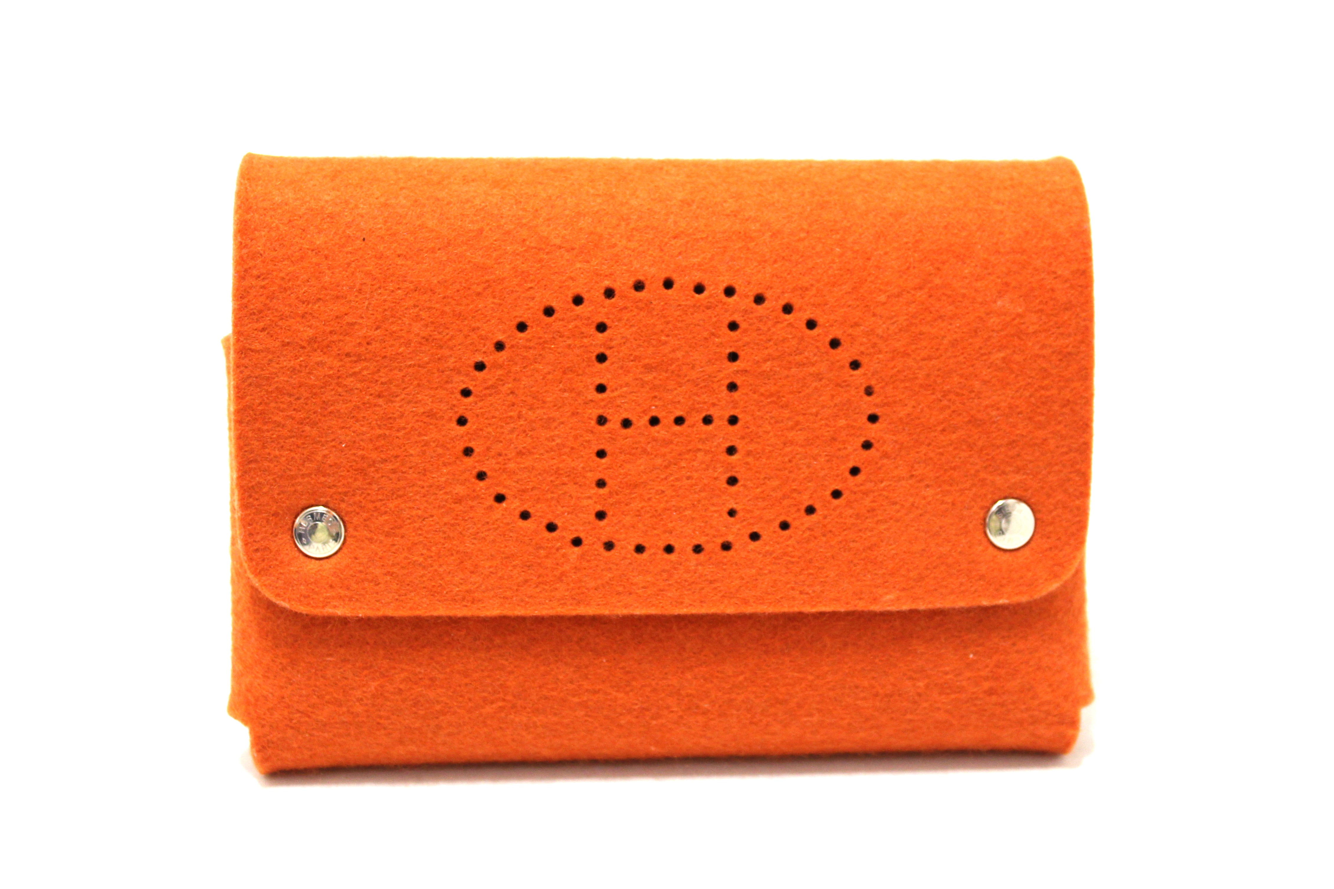 Authentic Hermes Ettuart GM Pouch - Orange Felt Playing Card Case with Premium Fittings | Luxury Card Holder for Poker, Blackjack & Casino Games | Perfect Gift for Card Players & Collectors