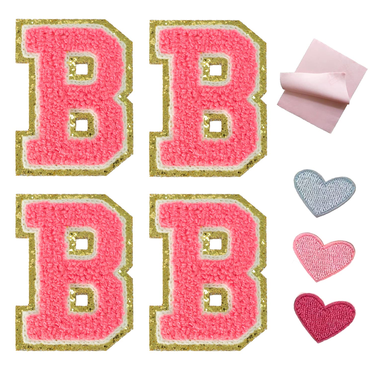 Chenille Alphabet Letter B Patch - Iron On Embroidered Letter for Jackets, Clothing & Towels - Rose Red with Gold Trim - Varsity Style Letter Patch for DIY Customization (Perfect for School Spirit, Gifts & Fashion Accessories)