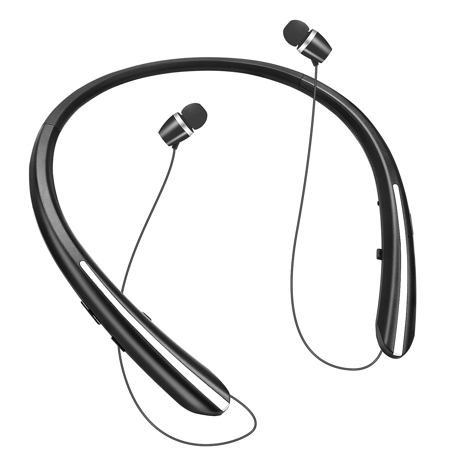 Retractable Wireless Bluetooth Headphones with Noise Canceling Mic - Neckband Stereo Earbuds for iPhone, Samsung, Android, iPad & PC - Perfect for Workouts, Commuting & Hands-Free Calls