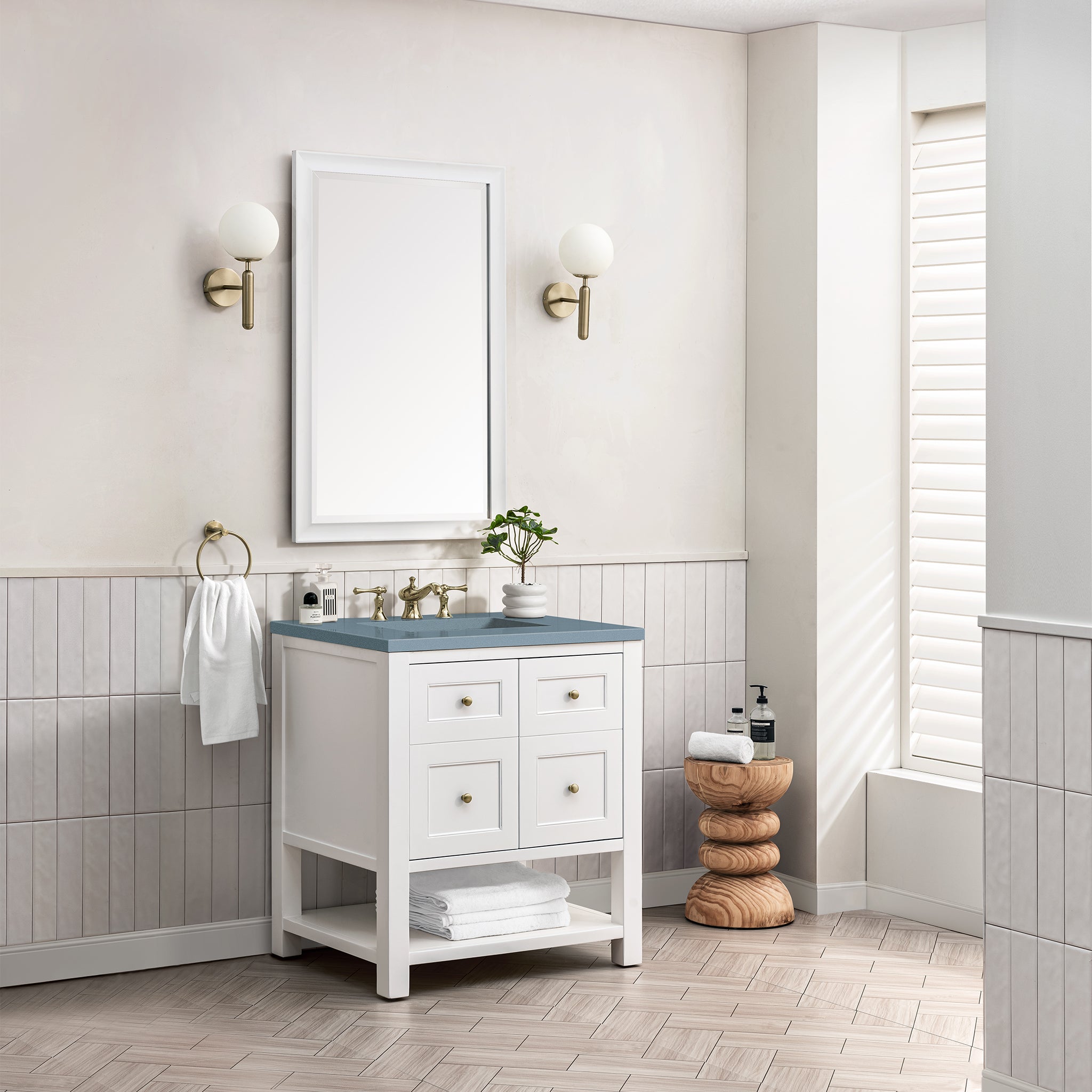 Breckenridge 30-Inch Single Bathroom Vanity Set with Bright White Finish & 3CM Cala Blue Quartz Countertop - Perfect for Modern Master Bathrooms & Guest Powder Rooms