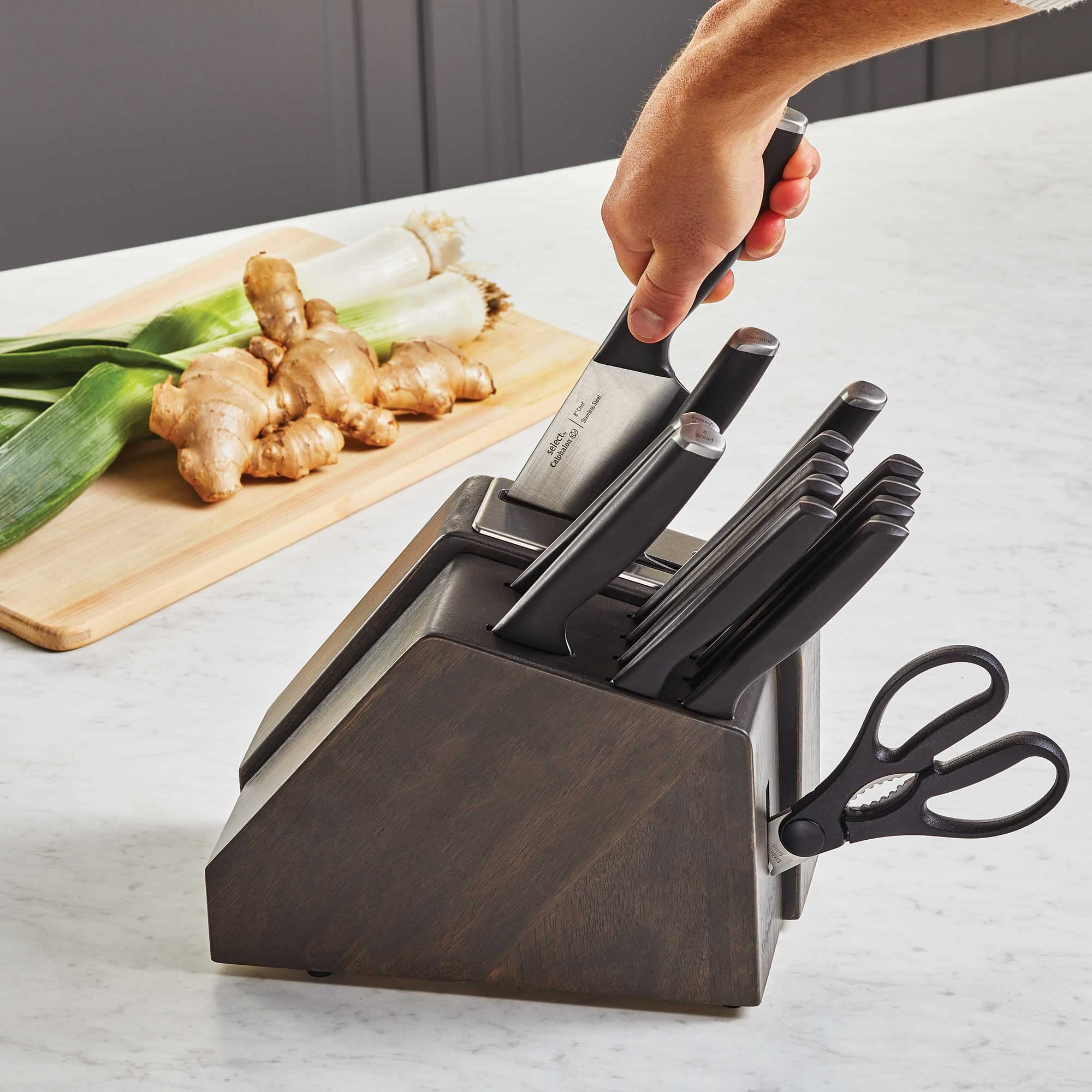 Calphalon Self-Sharpening Knife Set with Block - 12-Piece Premium Stainless Steel Kitchen Knives for Professional Chefs & Home Cooking - Perfect for Slicing, Dicing & Meal Prep