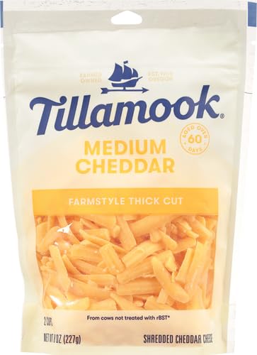Tillamook Medium Cheddar Shredded Cheese 8 oz - Perfect for Tacos, Nachos, and Homemade Mac & Cheese