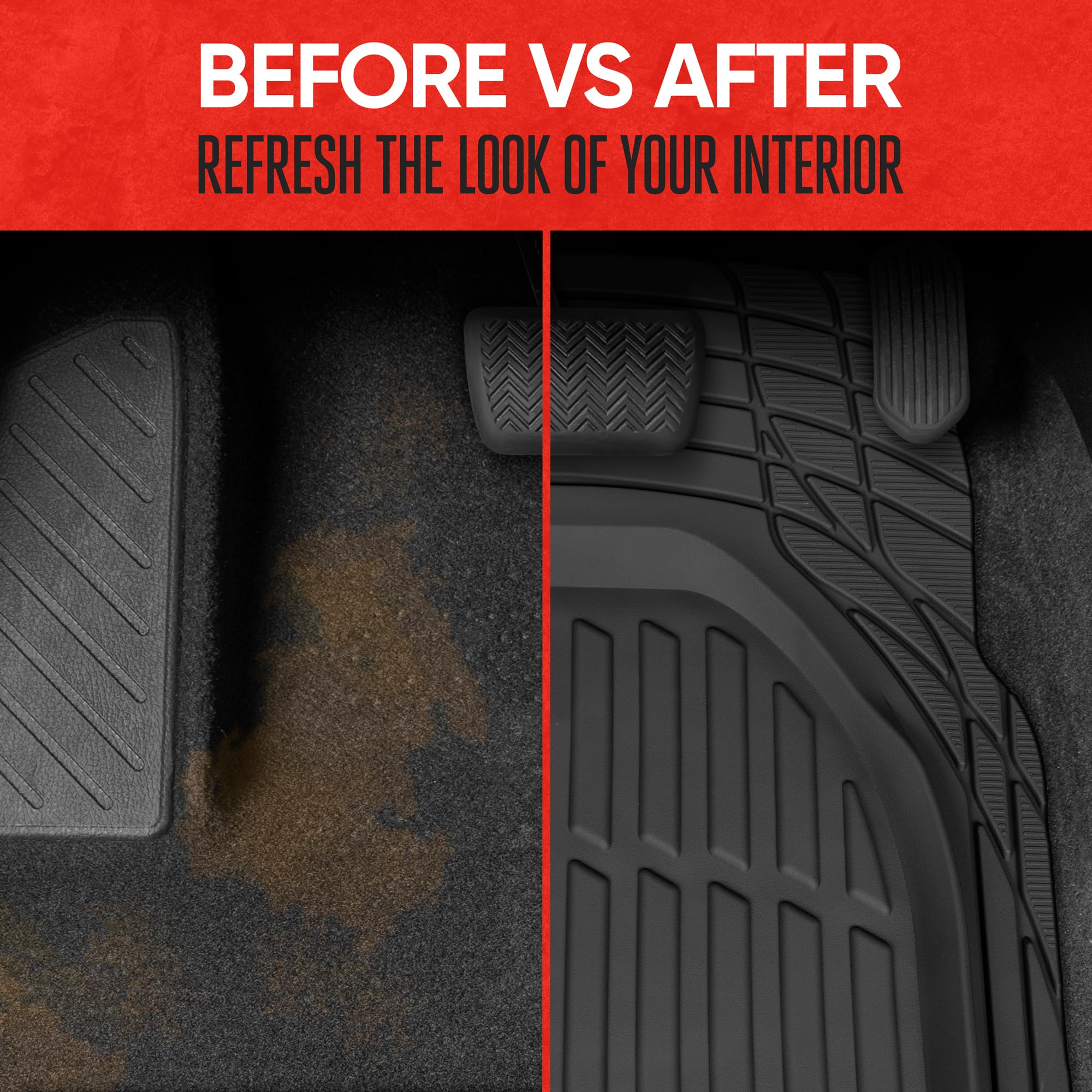 Motor Trend FlexTough Black Rubber Car Floor Mats with Cargo Liner - Heavy Duty All Weather Automotive Floor Mats for Cars, Trucks, Vans & SUVs | Trim-to-Fit Design, Odorless Protection | Perfect for Daily Commutes, Road Trips & Off-Road Adventures