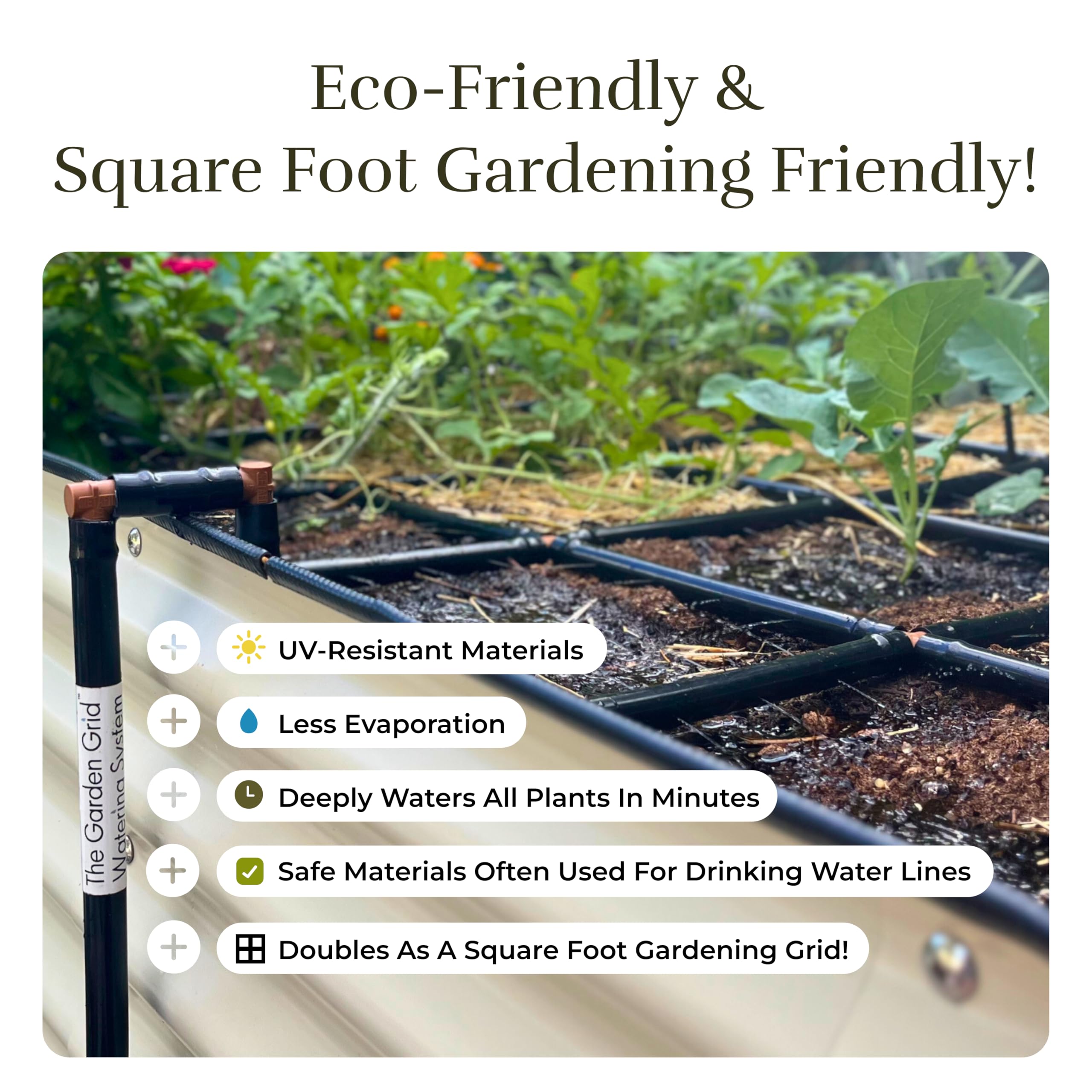 Premium Garden Grid Watering System for Raised Beds | Efficient Drip Irrigation Kit with Soaker Hose & Sprinkler | Easy Setup, High Quality US-Made (22.5