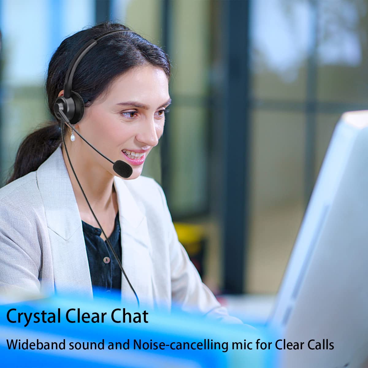 Noise Cancelling RJ9 Phone Headset for Office Phones - Binaural Telephone Headset Compatible with Cisco 8841 8845 8851 8865 6945 7811 7821 7940 7841 7861 7945 7965 VOIP Phones - Perfect for Call Centers, Remote Work & Customer Service