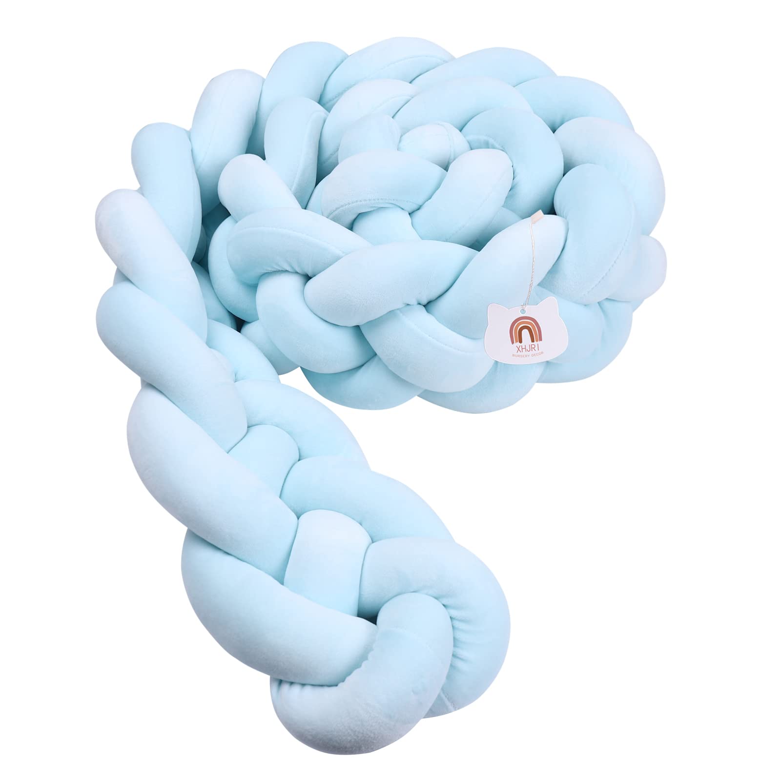 4 Strand Hand Woven Decorative Knotted Pillow - Soft Plush Throw Cushion for Bed Gap Filling, Sofa & Home Decor (Light Blue, 128 Inches) - Perfect for Living Room, Bedroom & Cozy Spaces