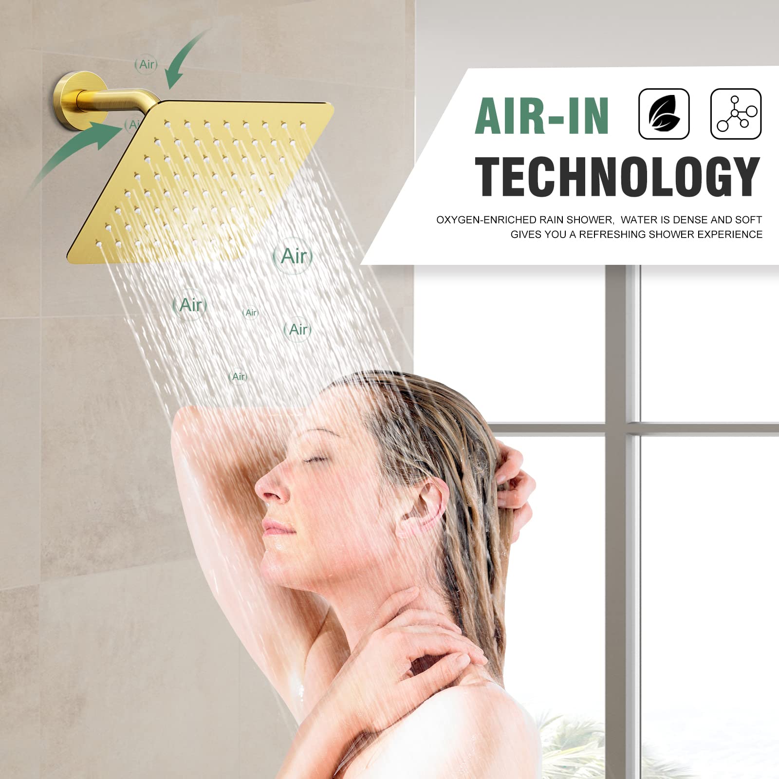 SunCleanse 8-Inch Rain Shower Head with Tub Spout - Brushed Gold Shower Faucet Set Including Valve - Complete Bathroom Shower System for Luxurious Spa Experience