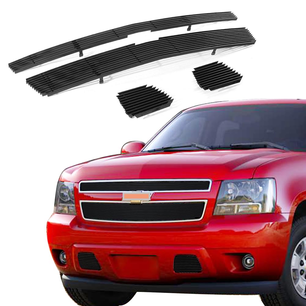 Black Front Billet Grille Insert Combo for 2007-2014 Chevy Tahoe, Suburban & Avalanche (Excludes Z71) - Upgrade Your Truck's Style & Protection for Off-Road & Daily Driving