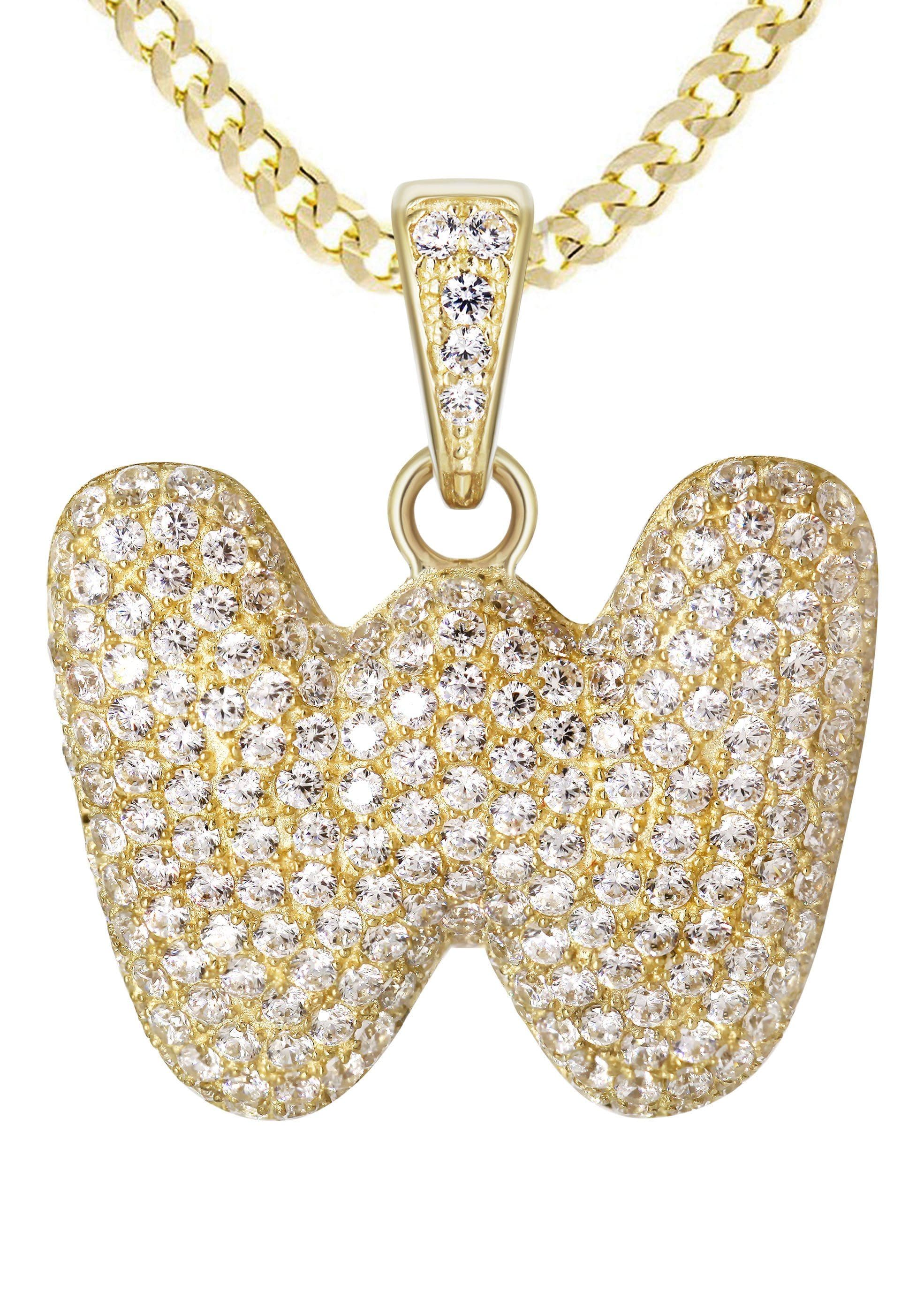 10K Yellow Gold Bubble Letter W CZ Necklace for Women - 15.2 Grams Dainty Initial Pendant Jewelry Gift for Birthday, Anniversary | Perfect for Everyday Wear, Special Occasions & Layering