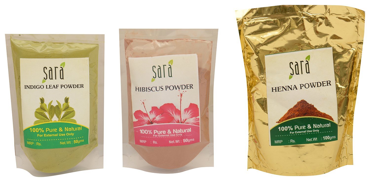 Natural Sara Combo: Henna Powder, Hibiscus Powder & Indigo Powder (150g) for Hair Dye, Skin Art & Organic Beauty Treatments | DIY Hair Coloring, Mehndi Tattoos & Herbal Hair Care