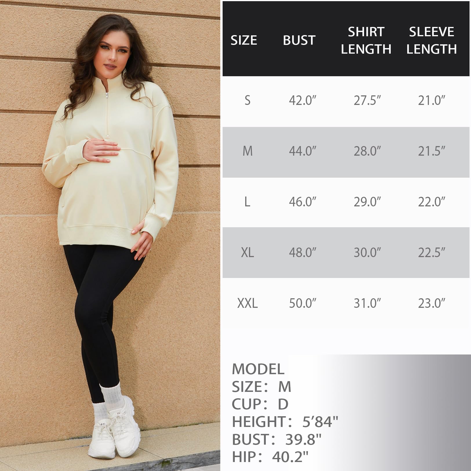 Bhome Maternity Sweatshirt - Half Zip Active Maternity Shirt with Thumbholes & Pockets - Long Sleeve Pullover for Pregnancy Comfort - Perfect for Yoga, Walking & Everyday Wear