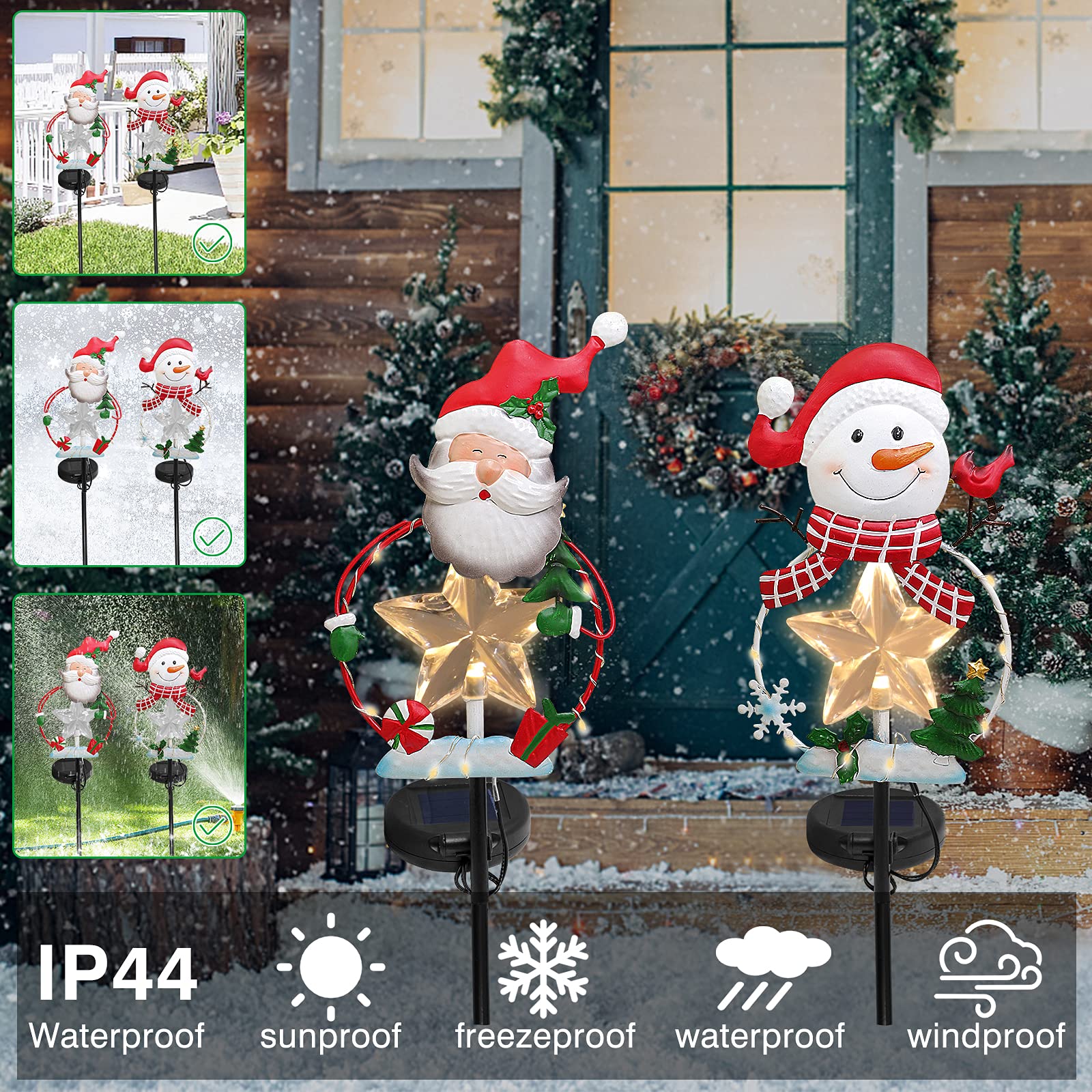 2 Pack Solar Powered LED Christmas Pathway Lights with Snowman & Santa - Outdoor Yard, Garden, Patio, Lawn Decor for Holiday Season | Weatherproof & Energy Efficient