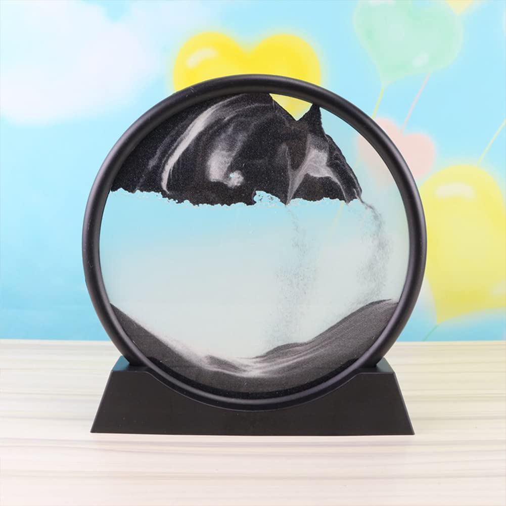 3D Dynamic Sand Art Liquid Motion - Moving Sand Art Picture in Round Glass Frame, Deep Sea Sandscape Motion Display for Home & Office Decoration - Flowing Sand Art Toy for Adults & Kids (Black) | Perfect for Stress Relief, Meditation & Desktop Decor