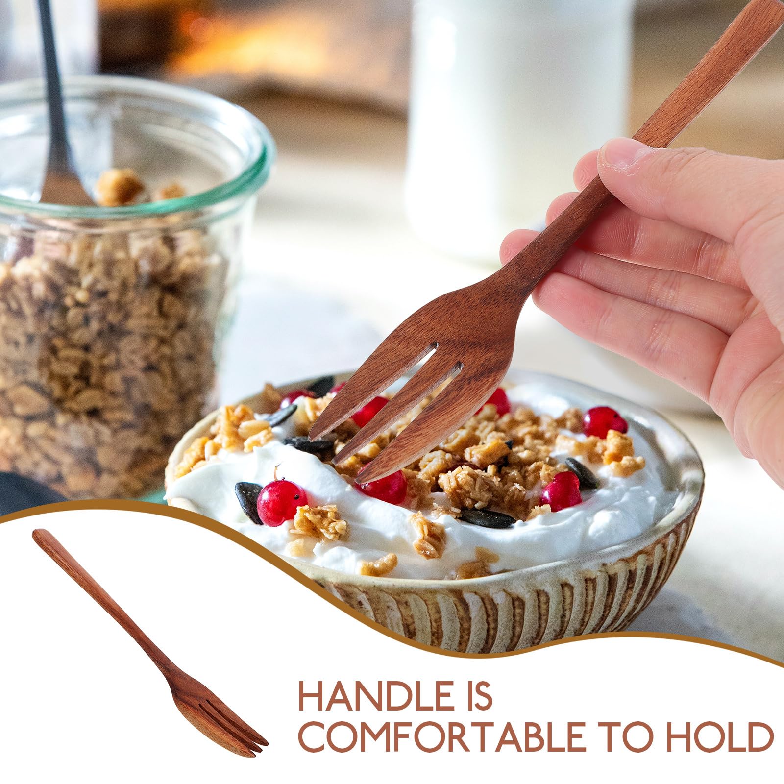 Eco-Friendly Wooden Forks Set - Reusable Japanese Style Salad & Dinner Forks for Pasta, Fruit, Noodles | Perfect for Picnics, BBQs, Camping & Sustainable Dining