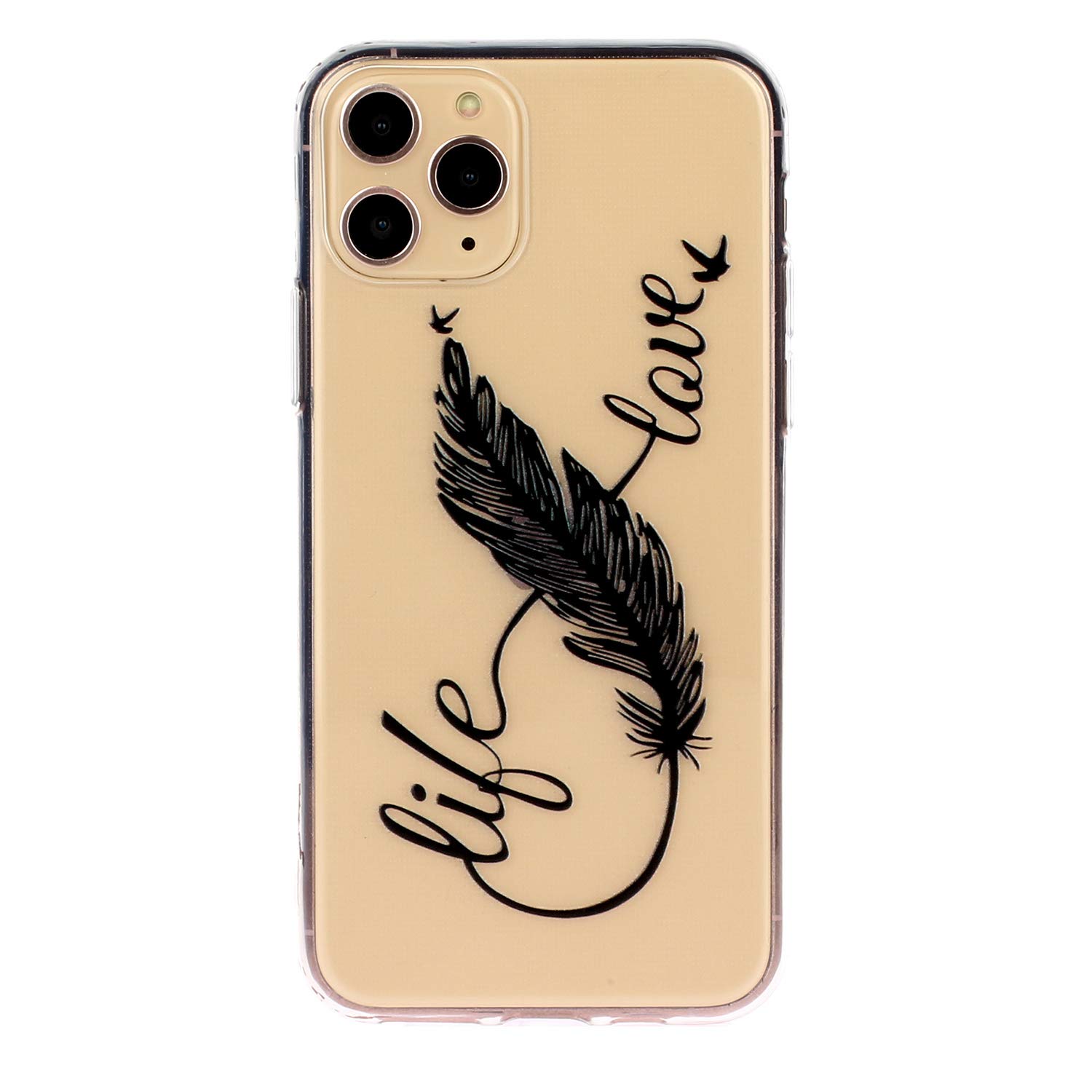 Premium Soft TPU Case for Apple iPhone 11 Pro Max - Ultra Slim & Lightweight Clear Phone Cover with Feather Pen Design - Perfect for Everyday Protection & Stylish Look