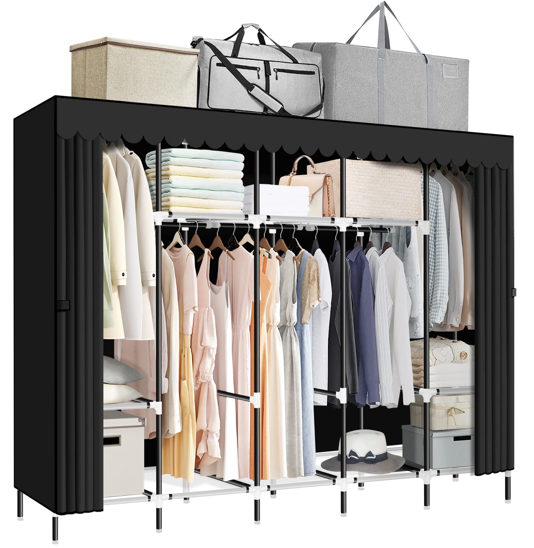 LOKEME 82-Inch Heavy-Duty Portable Closet Wardrobe with 5 Hanging Rods & 10 Shelves - 25mm Steel Frame Clothes Storage Organizer for Bedroom, Dorm, Apartment | Space-Saving Wardrobe for Seasonal Storage, Moving, Small Spaces | Perfect for Home, Office, Travel, RV Living & Guest Room Storage | Ideal for Closet Organization, Laundry Room Storage & College Dorm Essentials