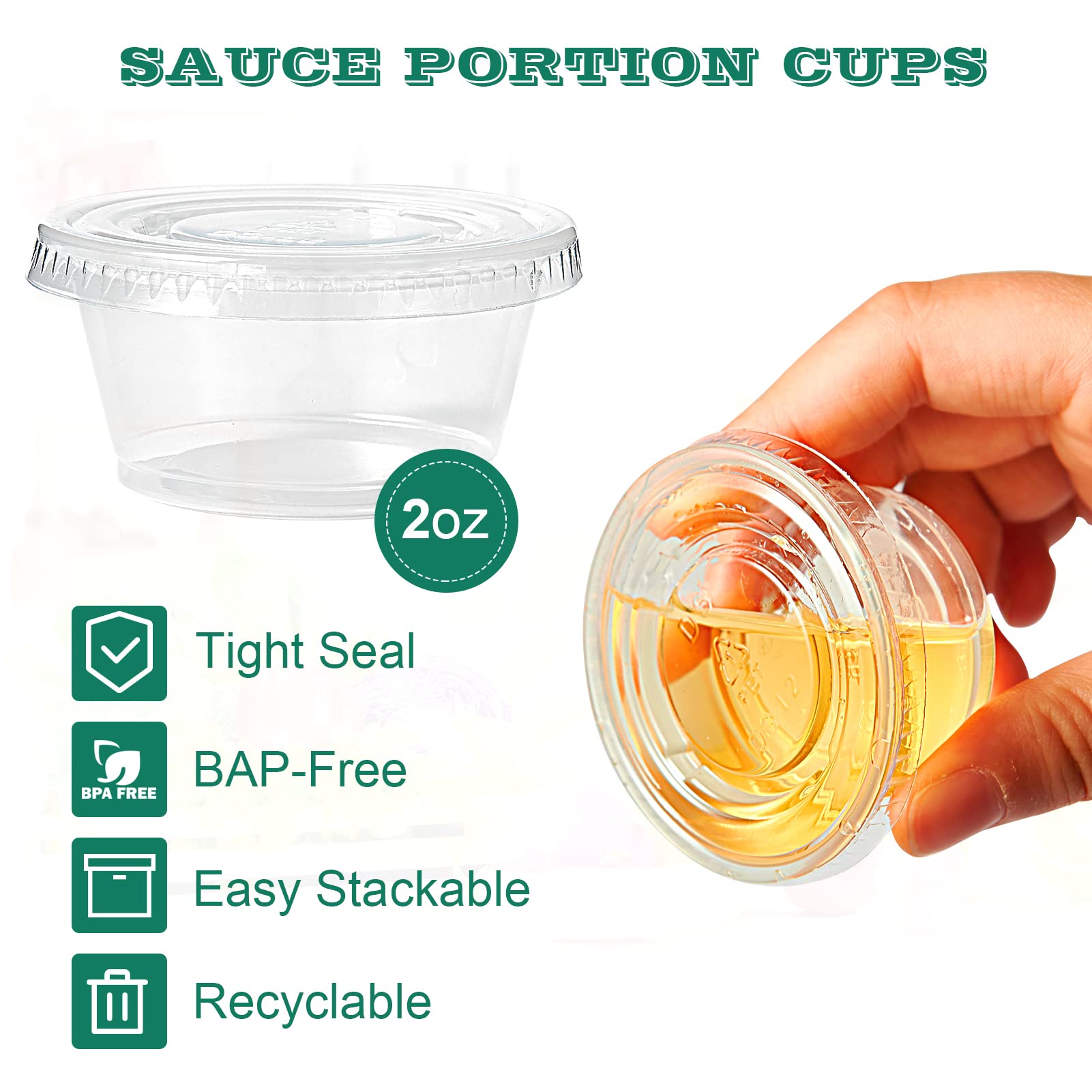 200 Sets 2 oz Disposable Plastic Portion Cups with Lids - Small Condiment Containers for Sauces, Dips, Dressings & Jelly Shots - Perfect for Restaurants, Catering, Parties & Home Use