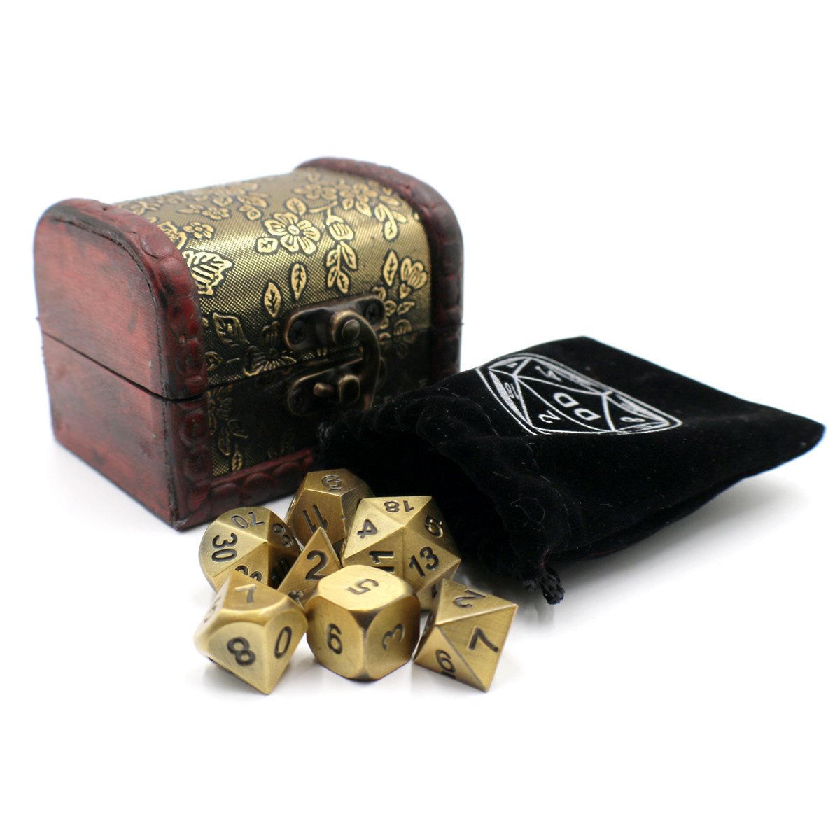 Premium Metal DND Dice Set with Gold Storage Box - Perfect for Roleplaying Games, Dungeons & Dragons, Tabletop RPG Adventures