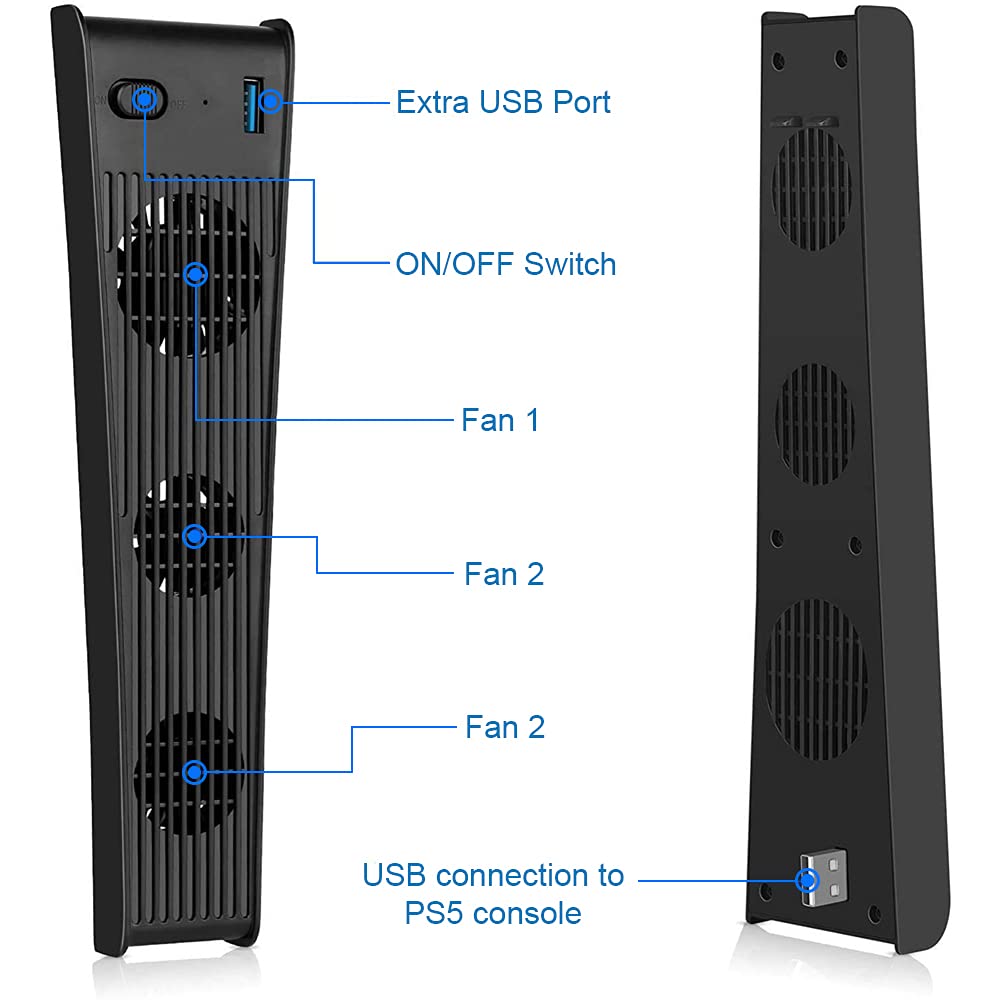 MMOBIEL 3-Pack External Cooling Fans with USB 3.0 for PS5 & PS5 Digital Edition - Black - Includes USB 3.0 Port | Perfect for Gaming, Streaming & Long Play Sessions to Prevent Overheating