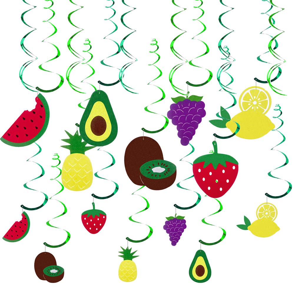 PRETYZOOM 20-Piece Colorful Spiral Party Decorations - Assorted Fruit Themed Hanging Cards for Birthday Celebrations, Baby Showers & Theme Parties - Perfect for Wall Decor, Table Centerpieces & Party Favors
