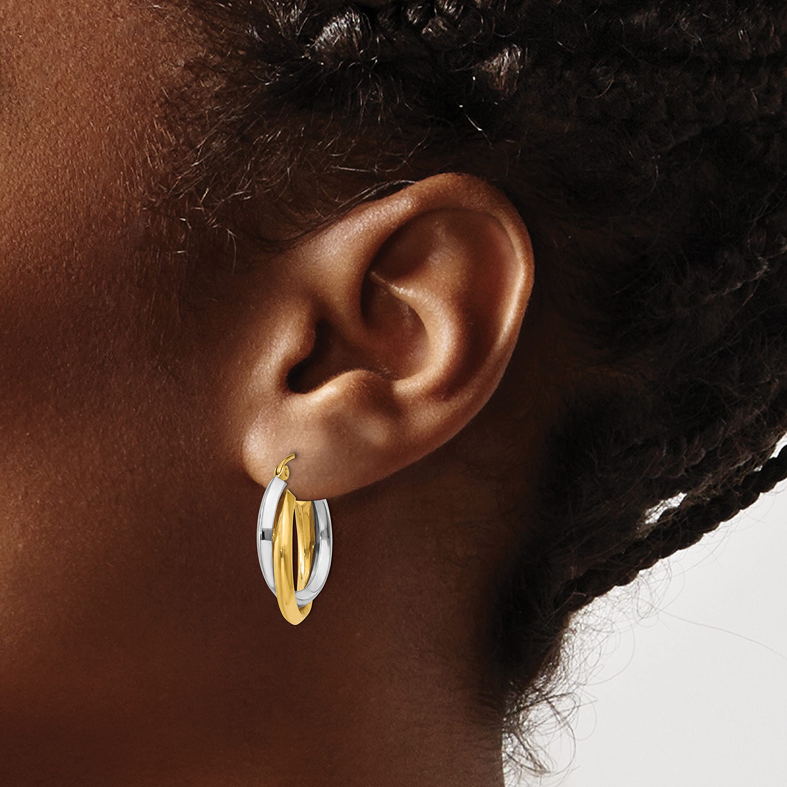 14K Solid Two-Tone Gold Double Round Huggie Small Hoop Earrings for Women - Minimalist Everyday Jewelry for Work, Date Night & Special Occasions