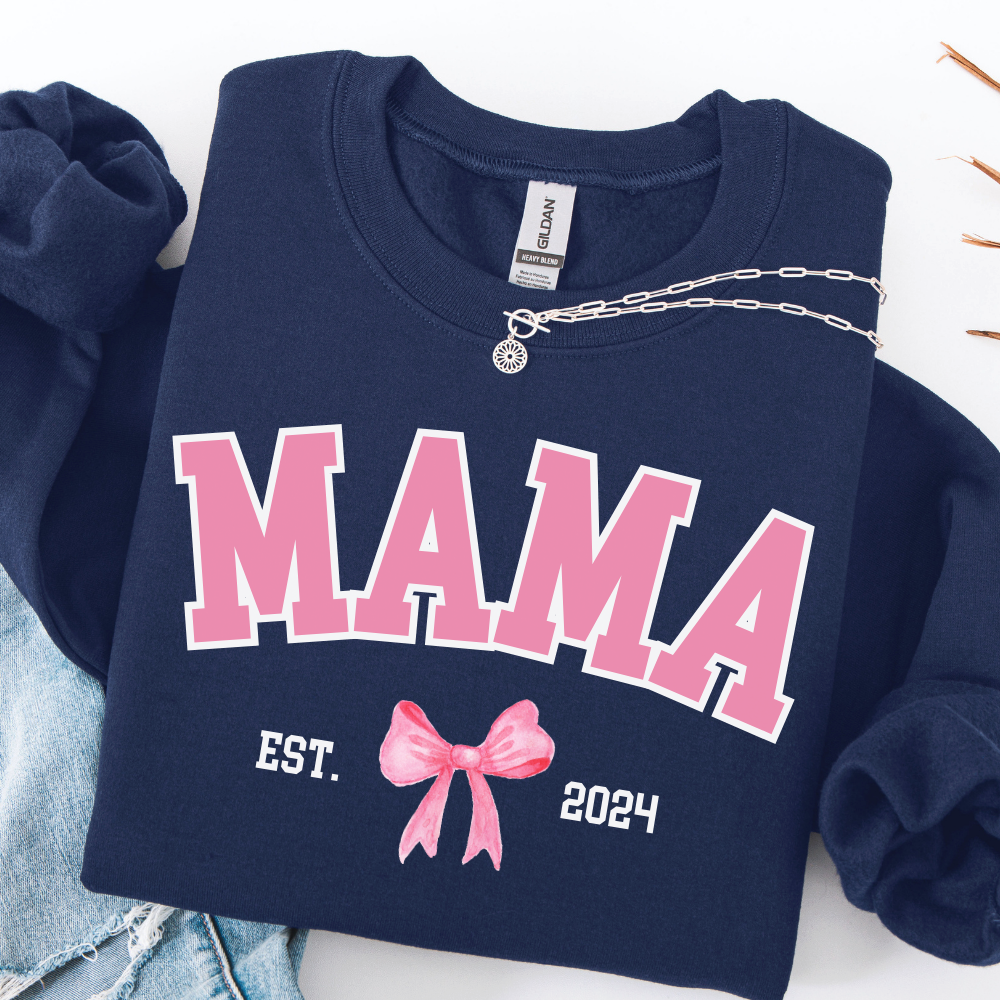 Coquette Personalized 'Year of the Mama' Sweatshirt - Cute & Comfortable Pullover for Moms, Perfect for Mother's Day, Family Photos & Casual Outings
