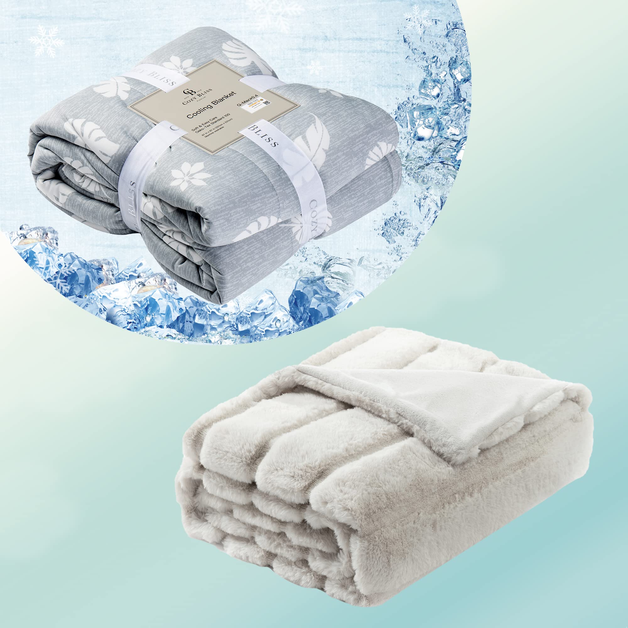 Cooling Blanket for Summer - Lightweight & Breathable Grey Faux Fur Throw (60