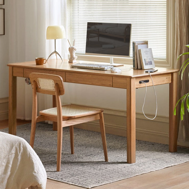 Premium Solid Oak & Ash Wood USB Office Desk - Modern Home & Workspace Furniture for Productivity & Organization | Perfect for Remote Work, Study & Office Setup